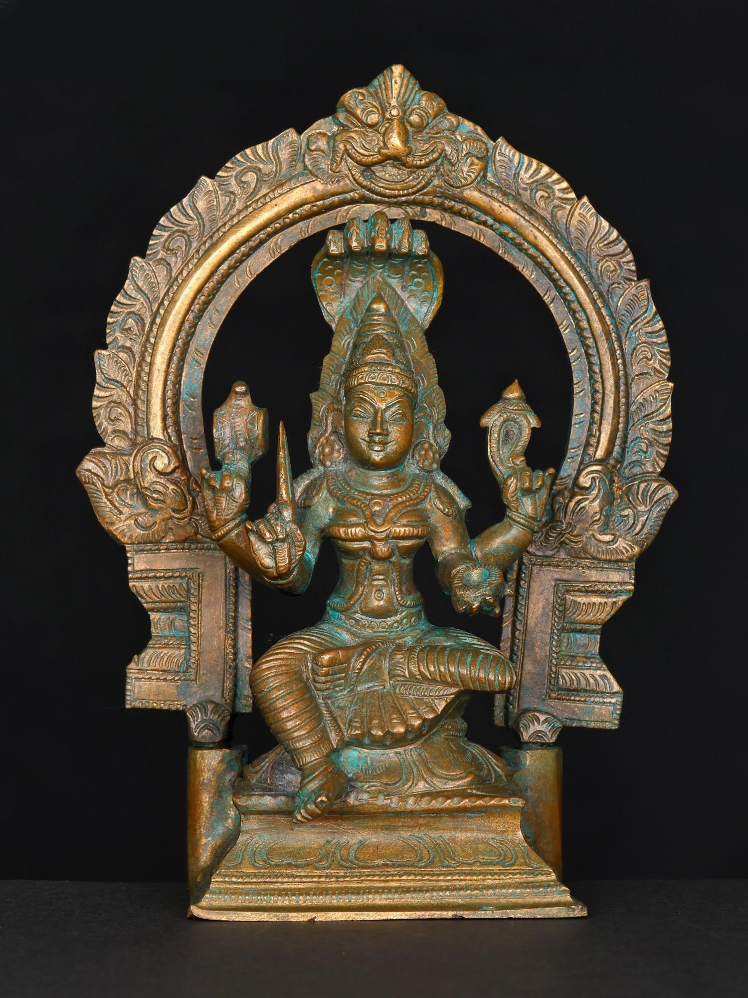 6" Goddess Mariamman Seated on Kirtimukha Throne | Bronze Statue: Title: 6" Goddess Mariamman Seated on Kirtimukha Throne | Bronze Statue Additional Information: itemcode: DDN990 Reserve: $156.00 Shipping: Domestic: Shipping rates are determined by destination