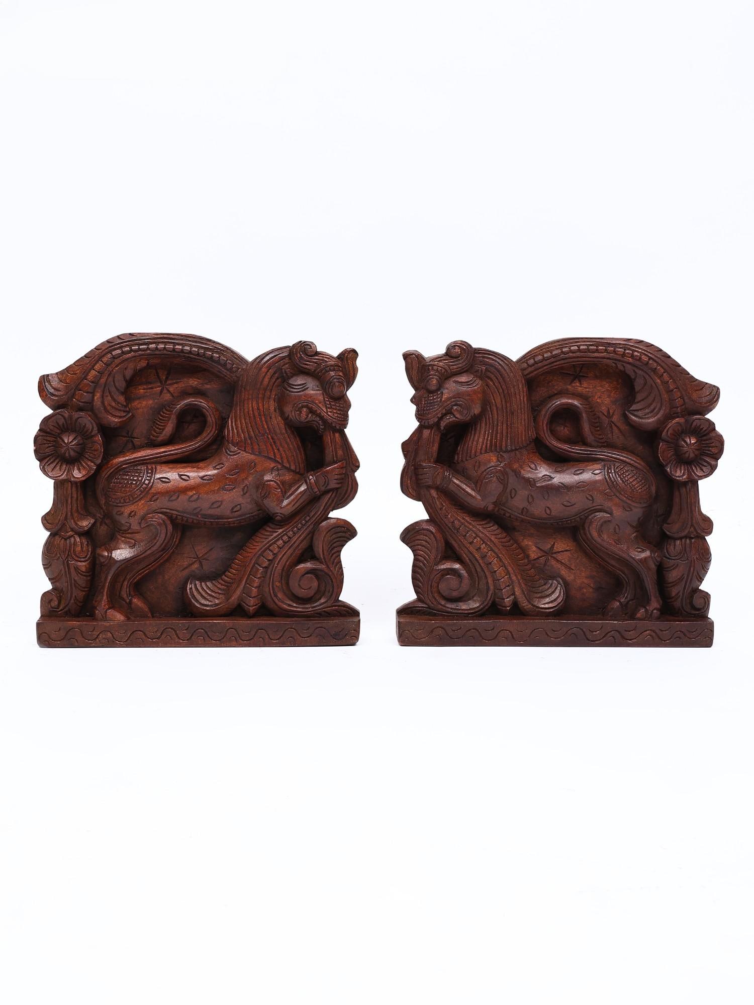 12" Pair of Yali | Wood Carving | Wall Hanging (1 of 2)