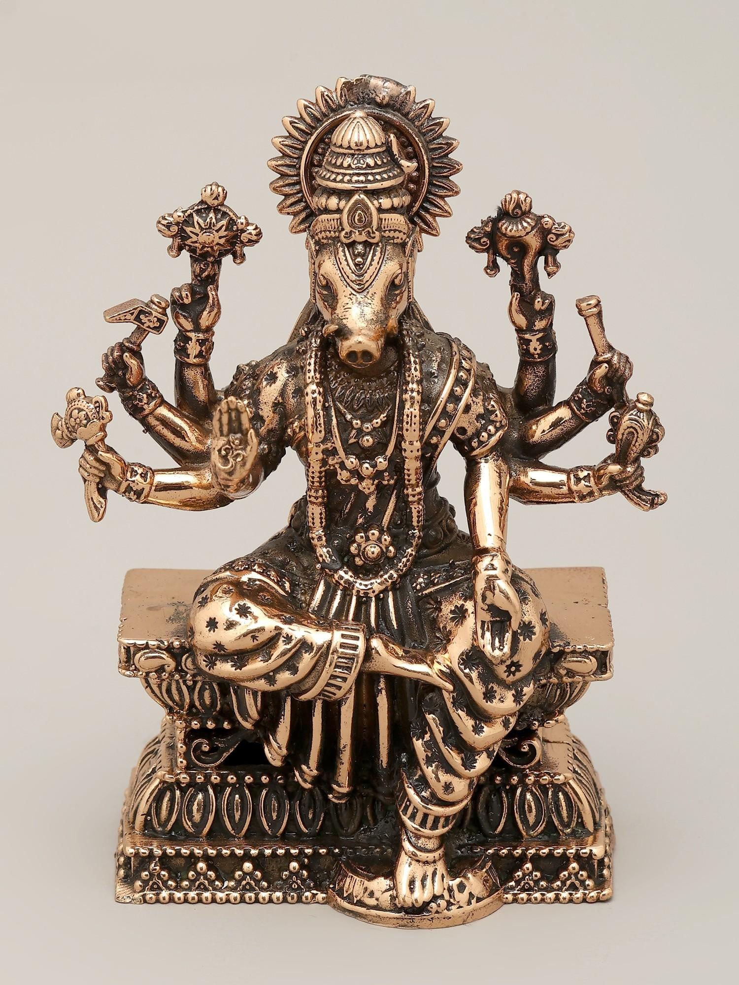 4" Small Superfine Eight Armed Sitting Goddess Varahi | Brass Statue (1 of 2)