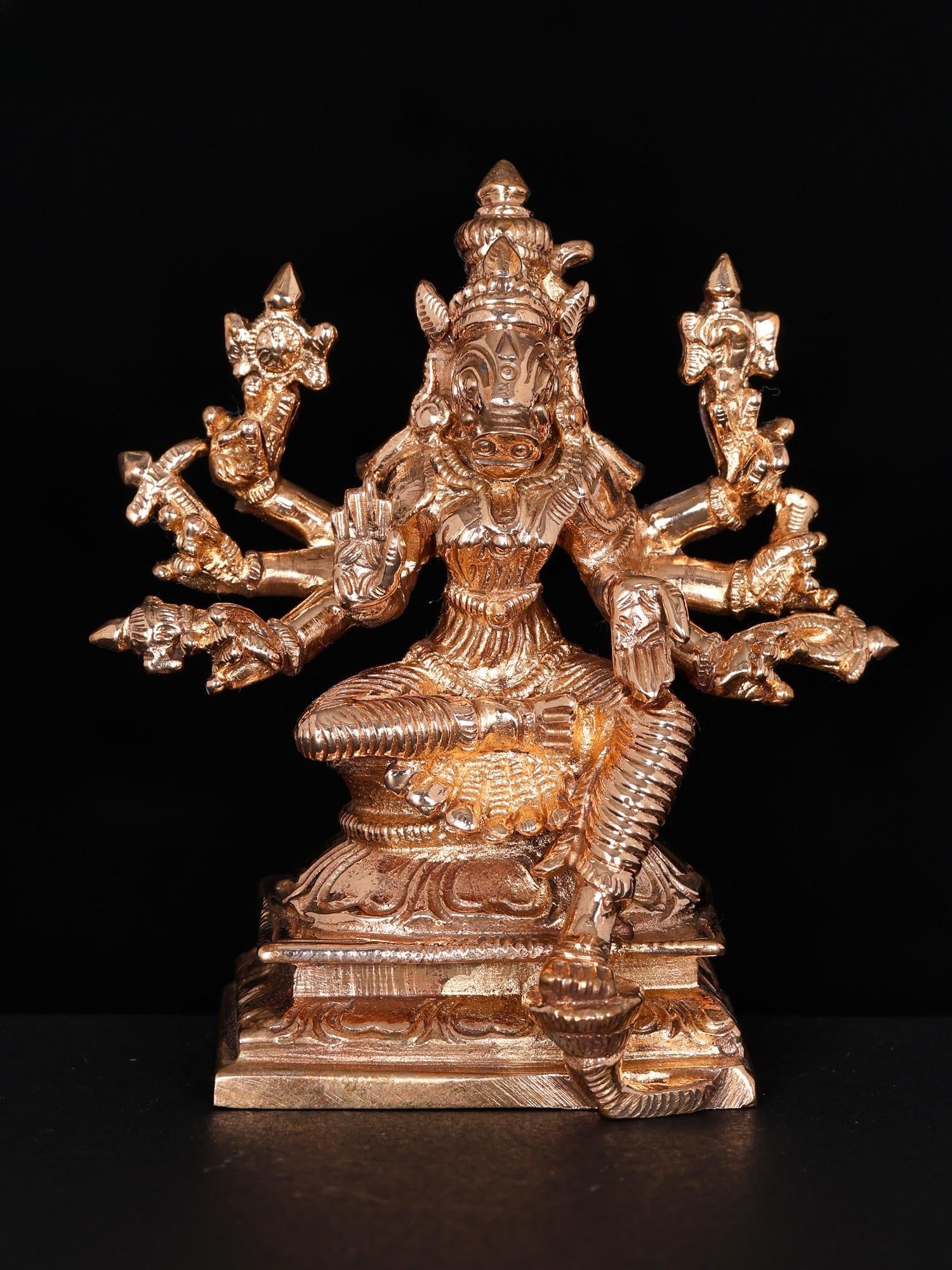 3" Small Sitting Eight Armed Goddess Varahi | Bronze Statue: Title: 3" Small Sitting Eight Armed Goddess Varahi | Bronze Statue Additional Information: itemcode: DDO028 Reserve: $206.00 Shipping: Domestic: Shipping rates are determined by destination
