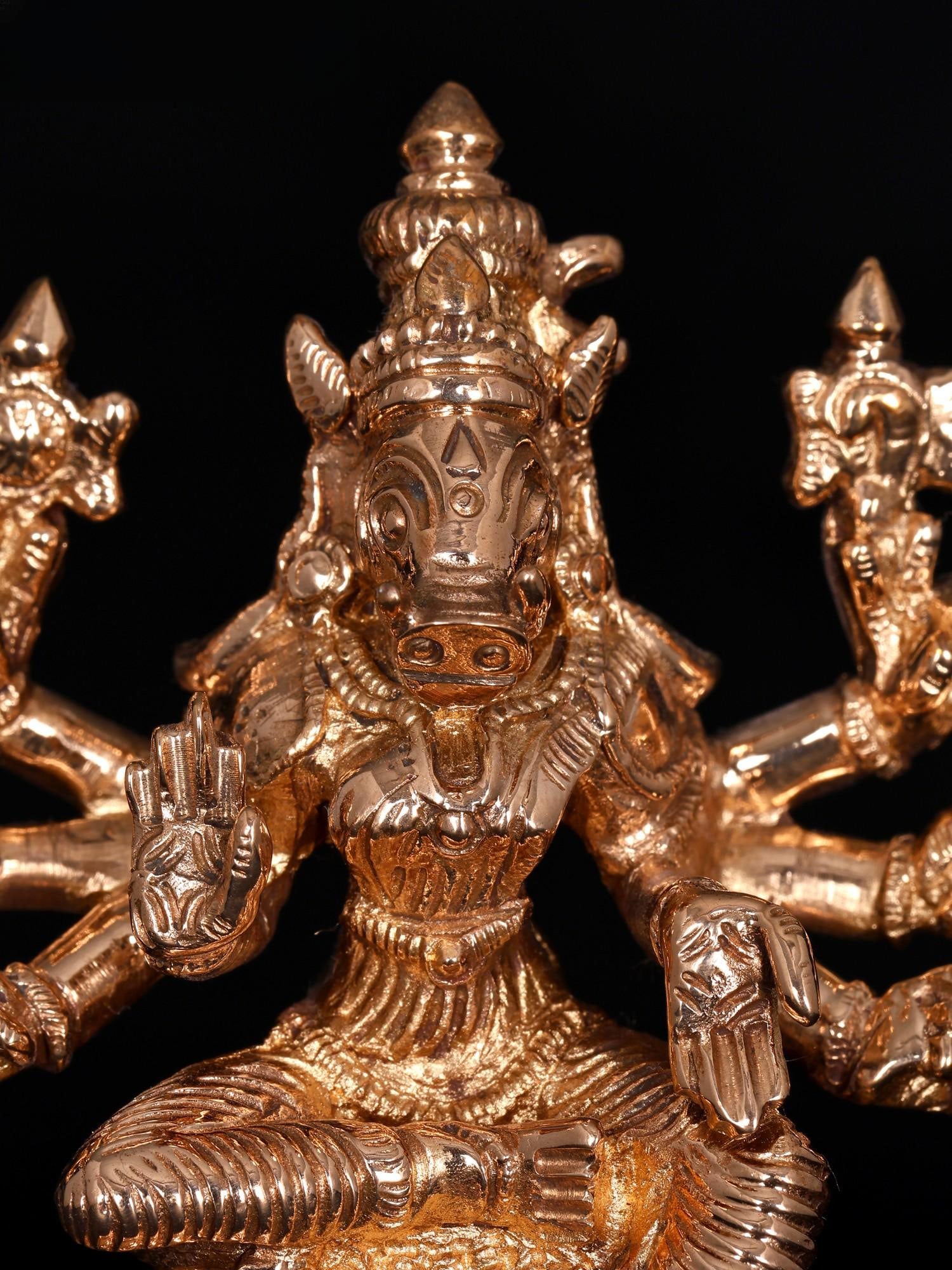 3" Small Sitting Eight Armed Goddess Varahi | Bronze Statue - 2