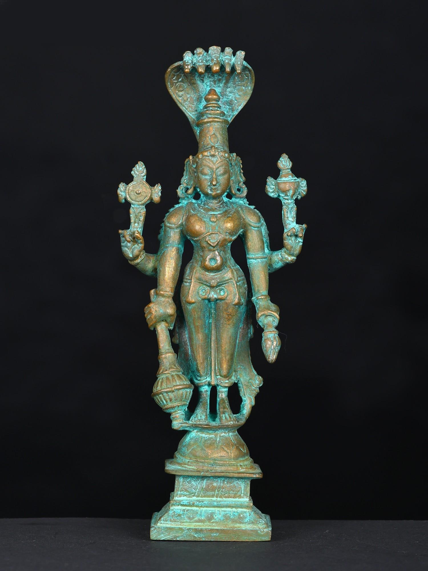6" Standing Four Armed Lord Vishnu | Bronze Statue (1 of 2)