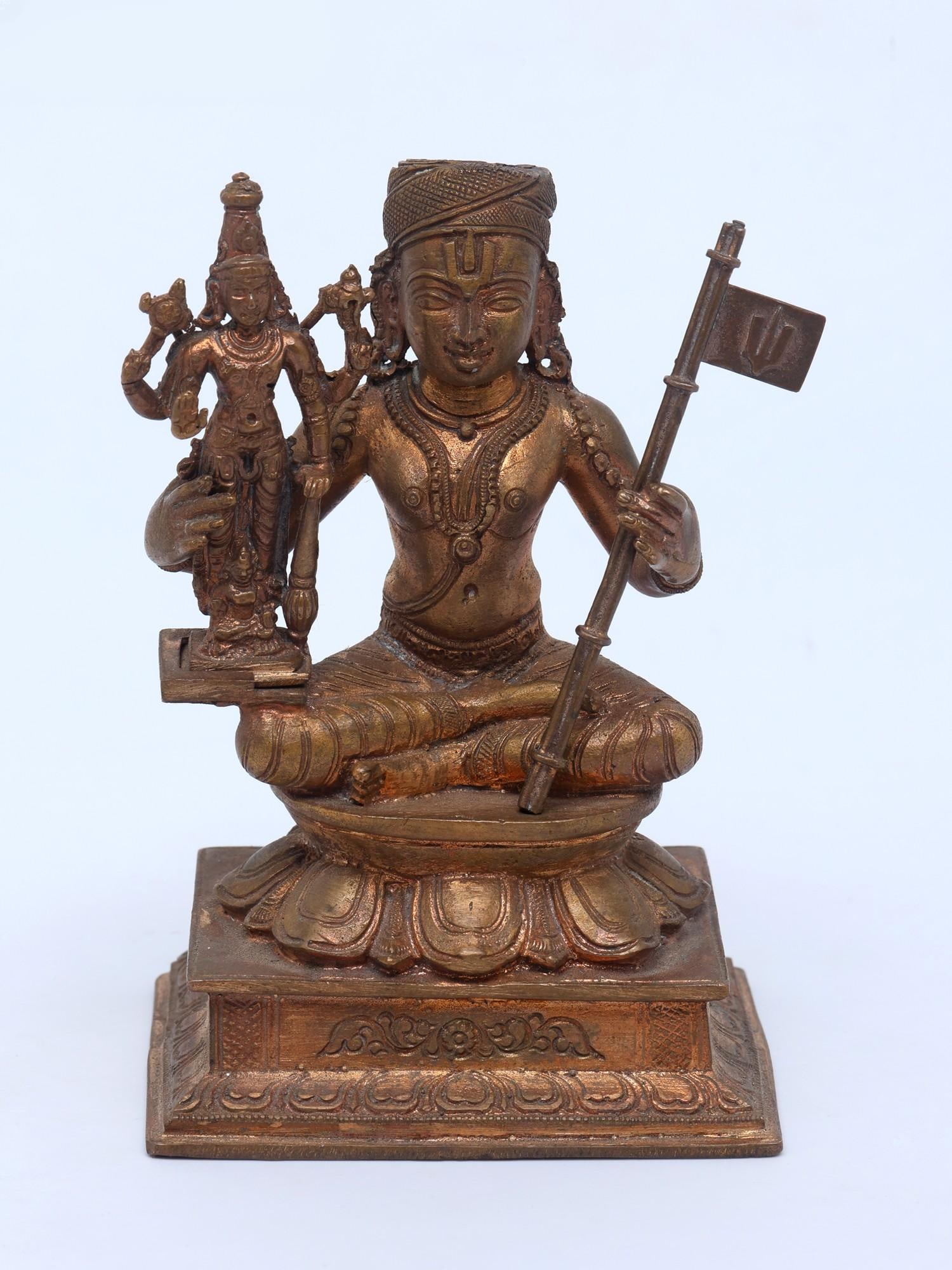 4" Small Ramanujacharya with Lord Vishnu | Bronze Statue: Title: 4" Small Ramanujacharya with Lord Vishnu | Bronze Statue Additional Information: itemcode: DDO722 Reserve: $388.00 Shipping: Domestic: Shipping rates are determined by destination International