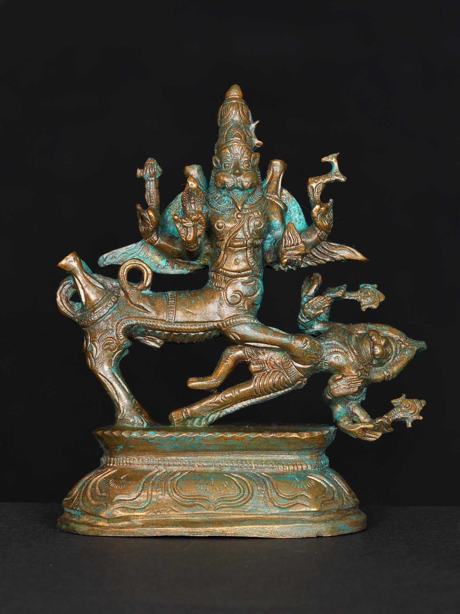 5" Small Lord Shiva as Sharabha Subduing Narasimha | Bronze Statue: Title: 5" Small Lord Shiva as Sharabha Subduing Narasimha | Bronze Statue Additional Information: itemcode: DDN989 Reserve: $284.00 Shipping: Domestic: Shipping rates are determined by destination Int