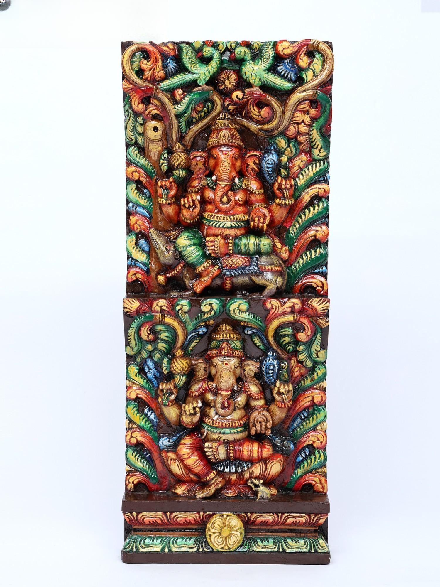 24" Colorful Lord Ganesha Wall Panel | Wood Carving (1 of 2)