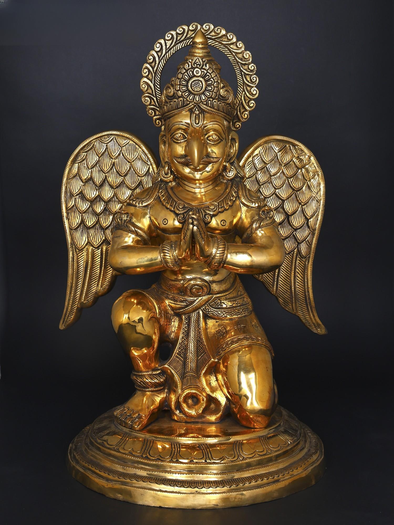 28" Sitting Garuda in Namaskar Mudra (Vahana of Lord Vishnu) | Brass Statue: Title: 28" Sitting Garuda in Namaskar Mudra (Vahana of Lord Vishnu) | Brass Statue Additional Information: itemcode: DDN752 Reserve: $2,479.00 Shipping: Domestic: Shipping rates are determined by dest