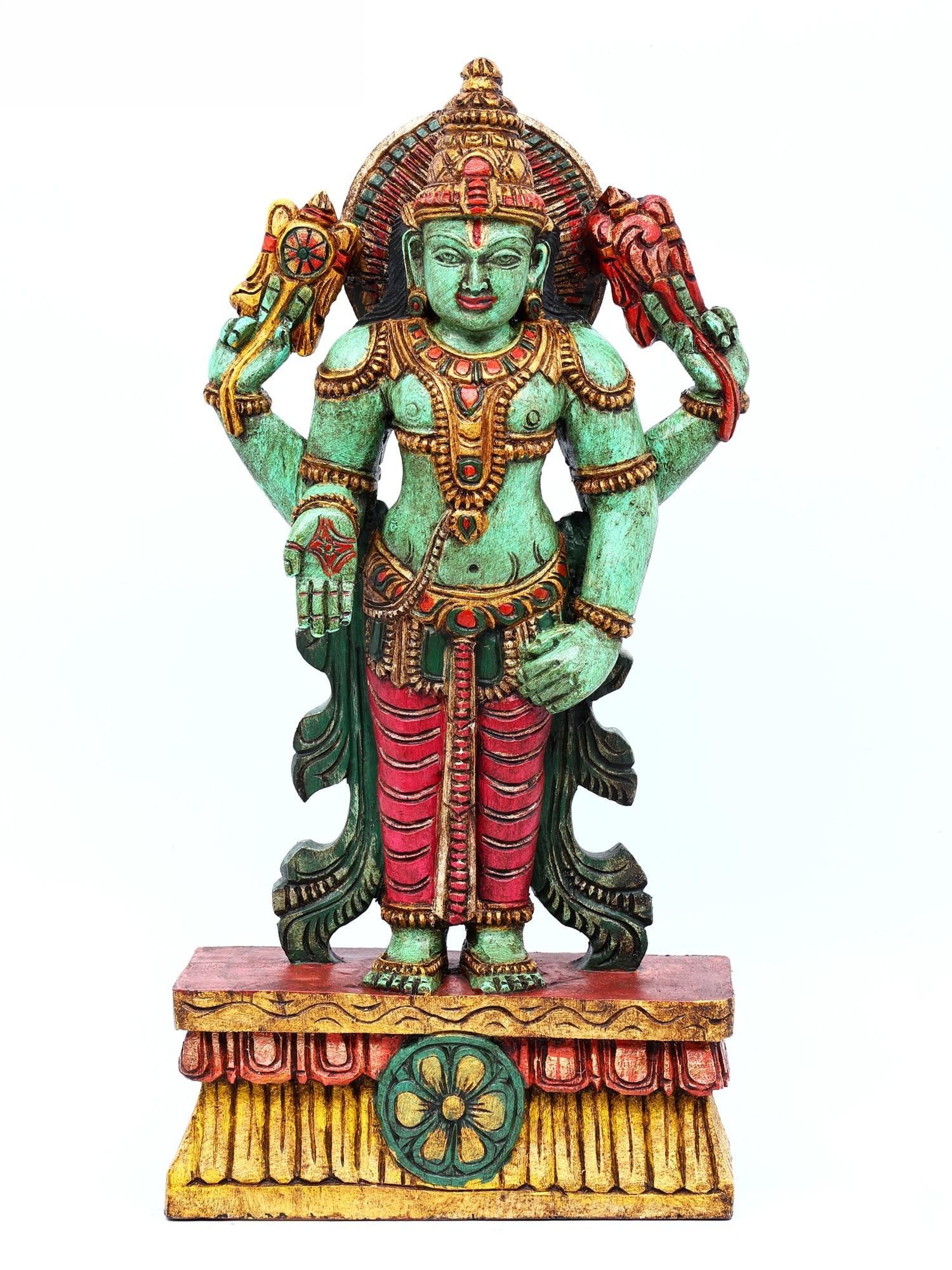 24" Colorful Standing Lord Vishnu | Wood Carving (1 of 2)