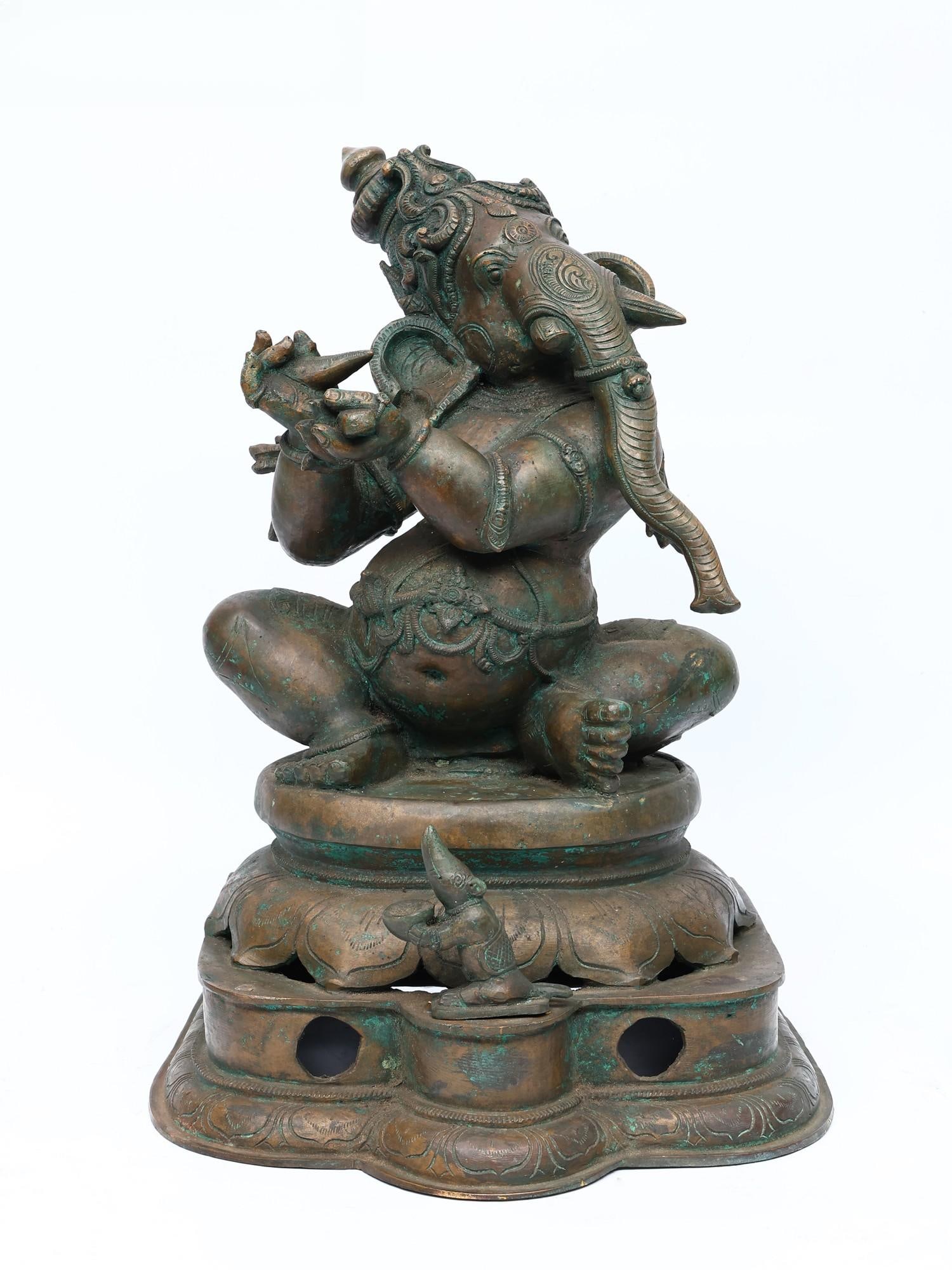 19" Musical Ganesha Enjoying Sound of The Instrument | Bronze Statue (1 of 2)