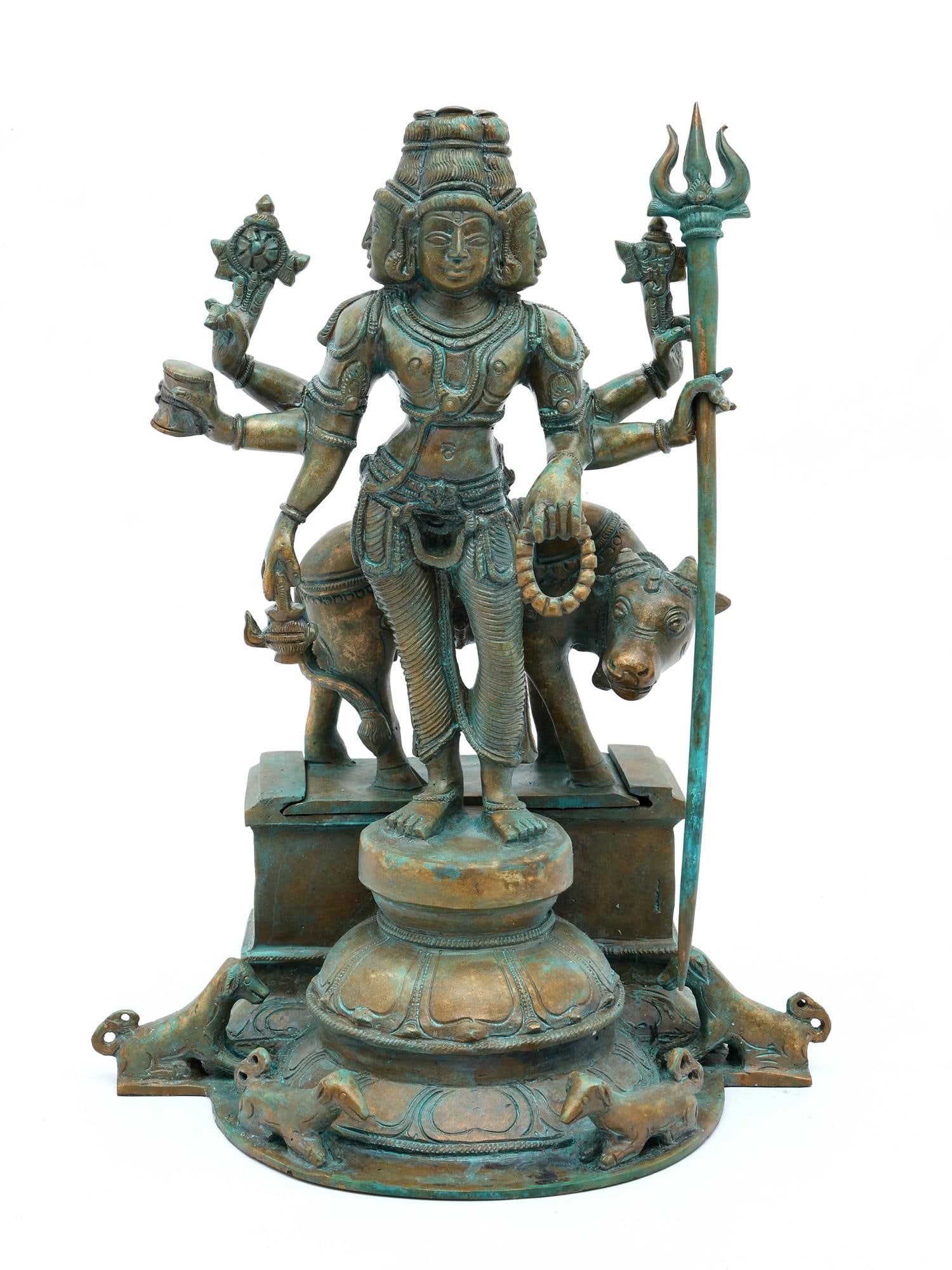 13" Lord Dattatreya - Incarnation of The Divine Trinity Brahma, Vishnu and Mahesh | Bronze Statue: Title: 13" Lord Dattatreya - Incarnation of The Divine Trinity Brahma, Vishnu and Mahesh | Bronze Statue Additional Information: itemcode: DDO064 Reserve: $958.00 Shipping: Domestic: Shipping rates ar