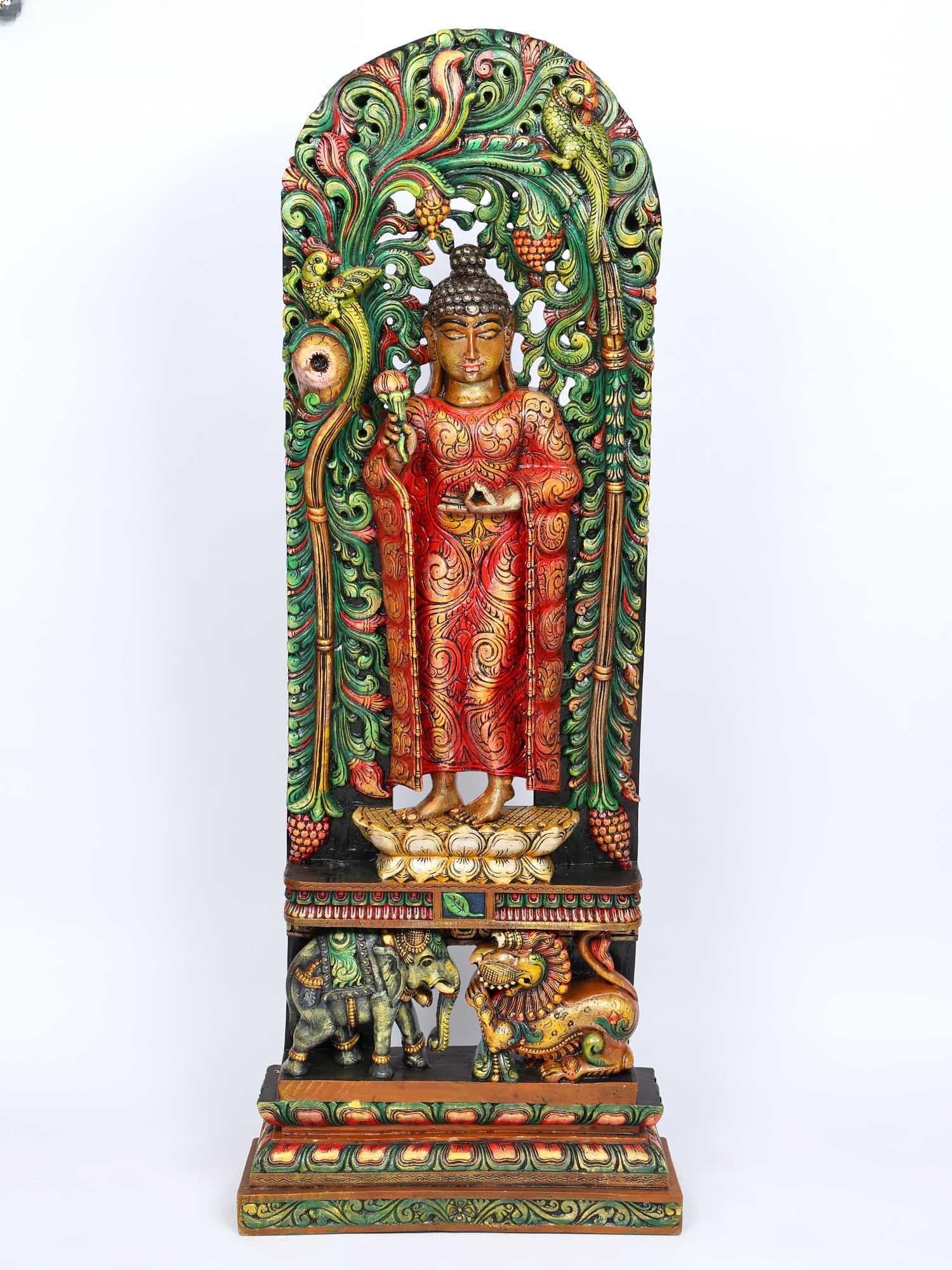 76" Large Lord Buddha Standing on Lotus | Wood Carved Statue: Title: 76" Large Lord Buddha Standing on Lotus | Wood Carved Statue Additional Information: itemcode: DDO105 Reserve: $2,582.00 Shipping: Domestic: Shipping rates are determined by destination Interna
