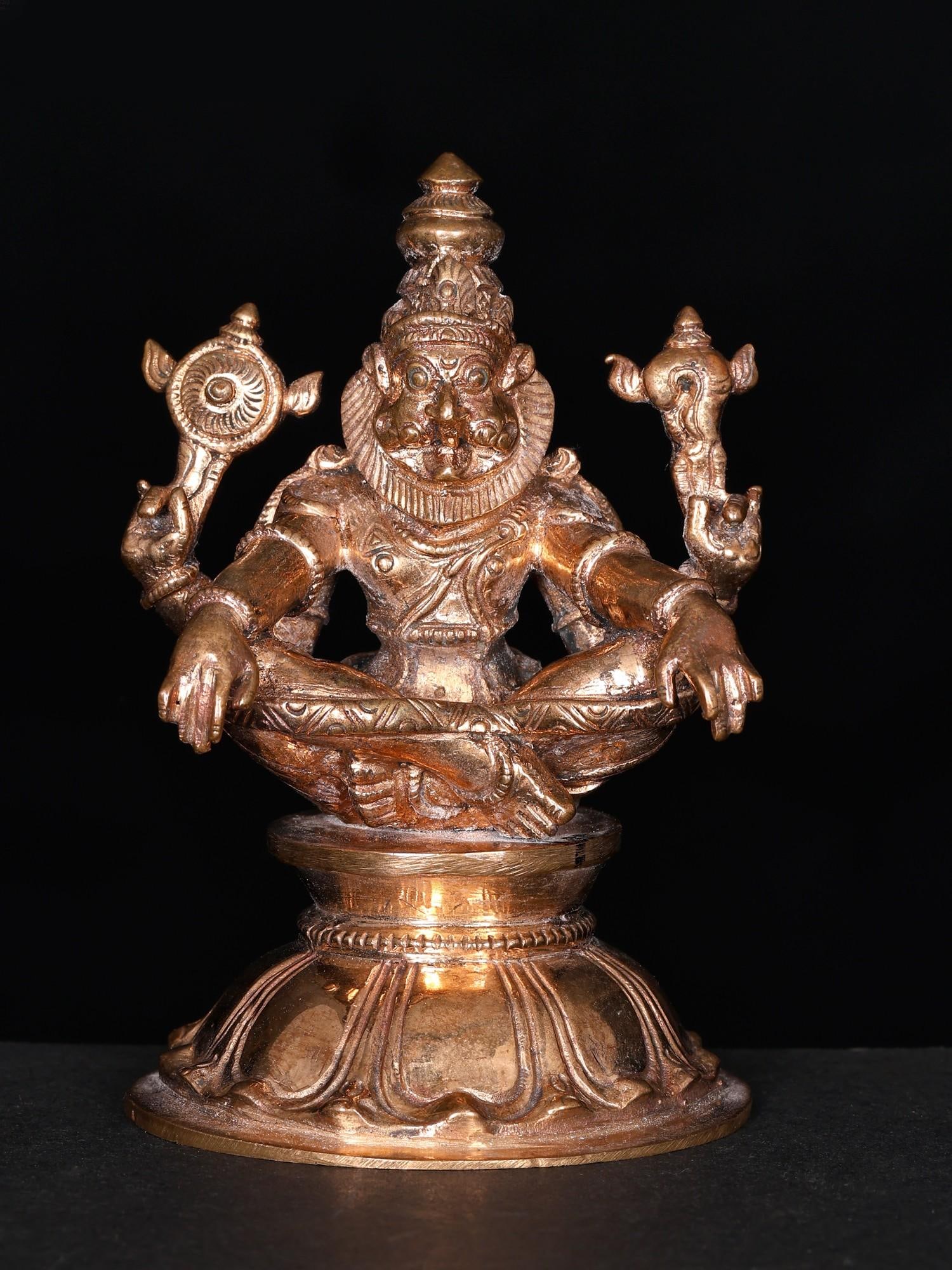3" Small Lord Narasimha in Yoga Mudra | Bronze Statue: Title: 3" Small Lord Narasimha in Yoga Mudra | Bronze Statue Additional Information: itemcode: DDO010 Reserve: $154.00 Shipping: Domestic: Shipping rates are determined by destination International:
