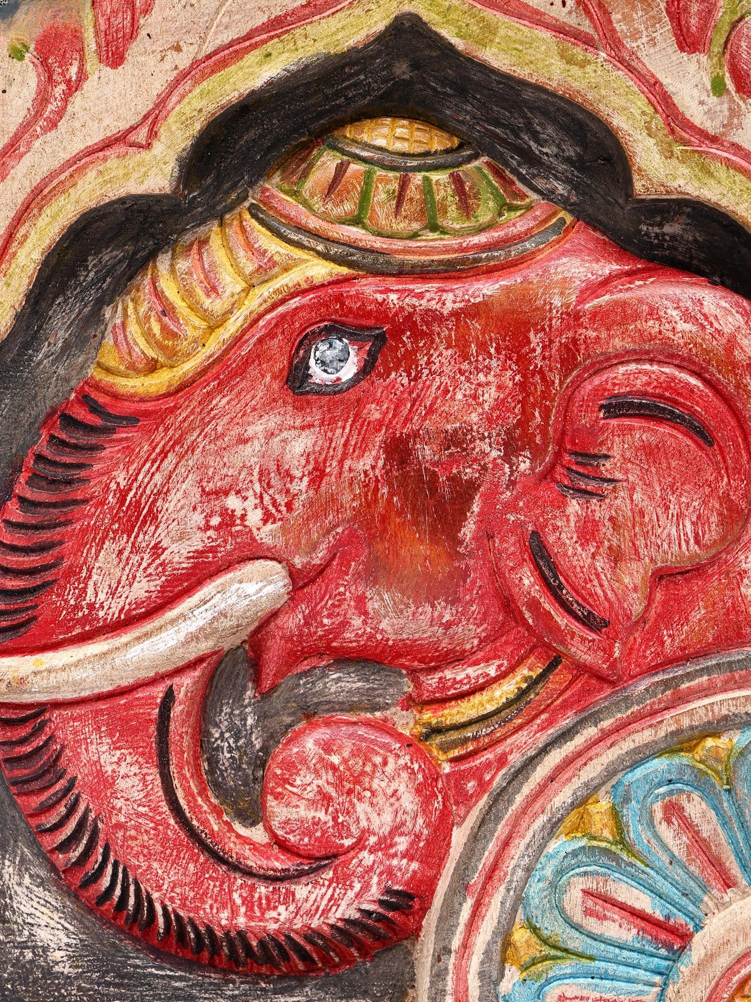 10" Elephant Wall Panel | Wood Carving - 2
