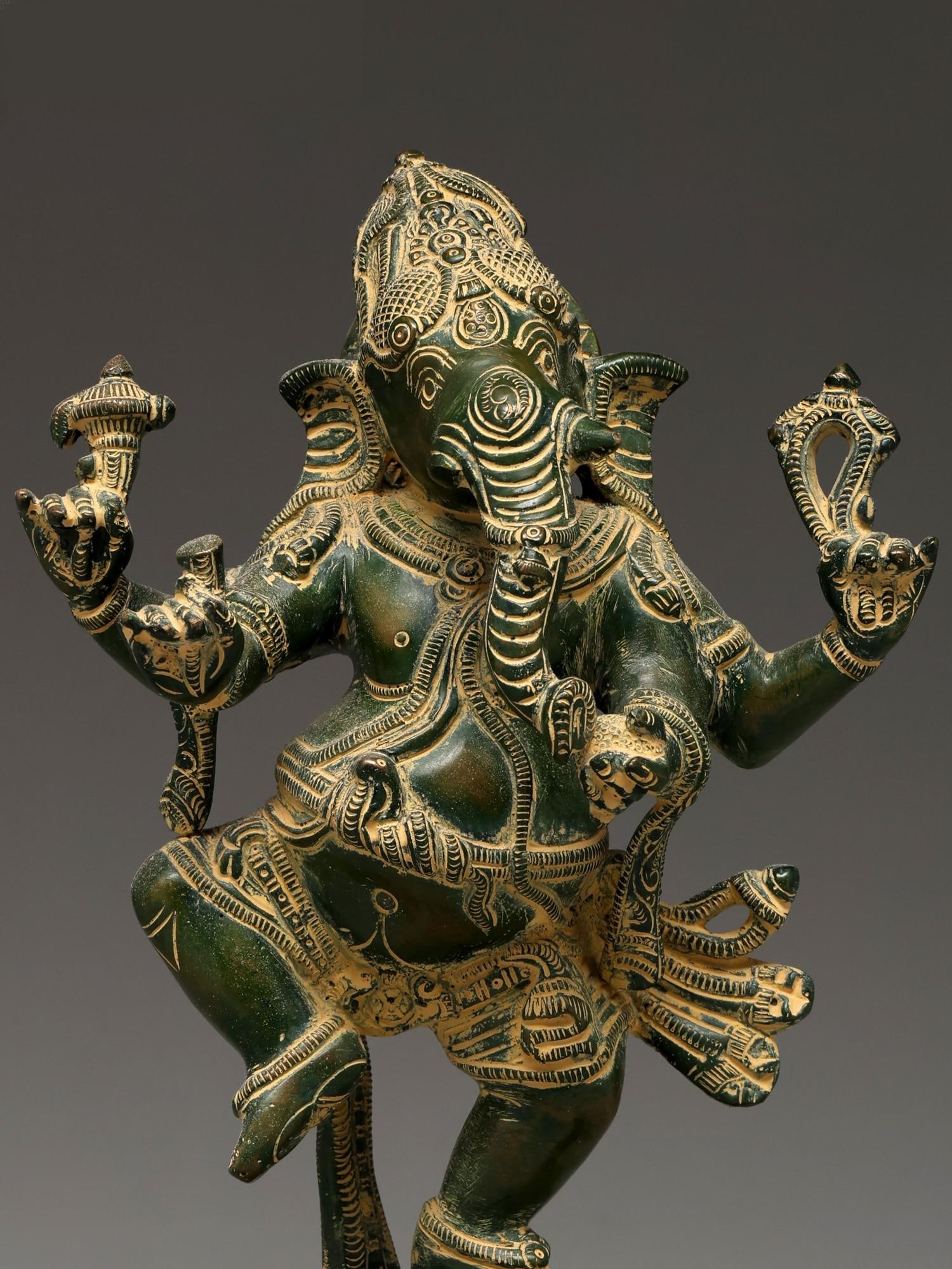 13" Dancing Lord Ganesha | Brass Statue - 2