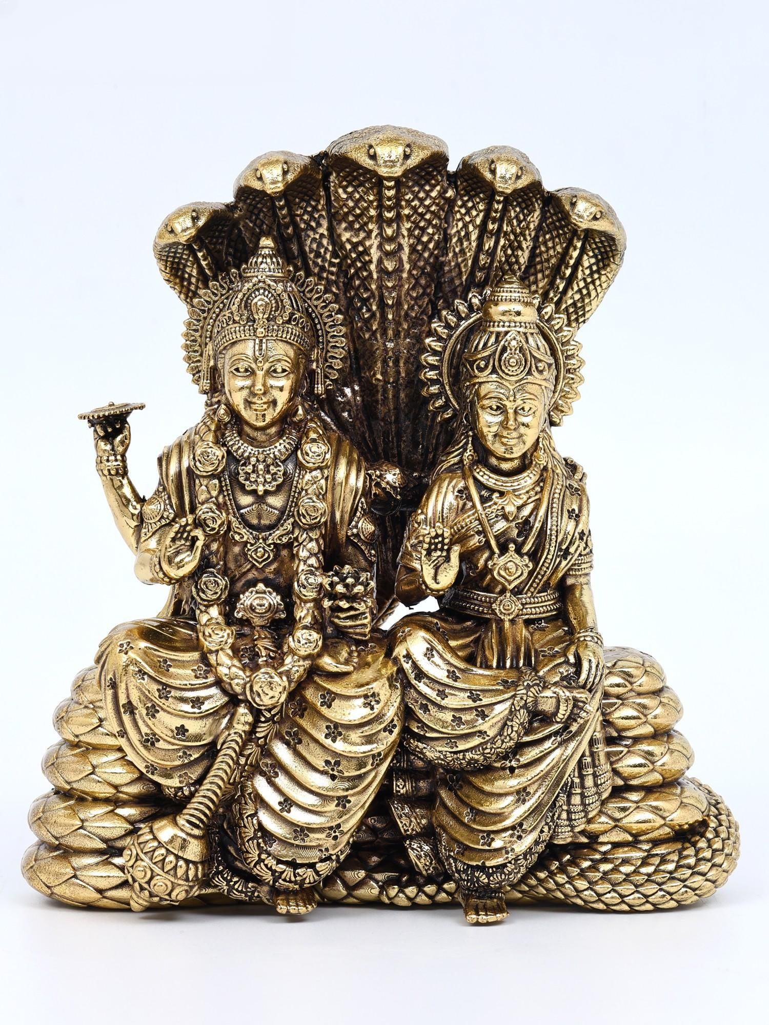 5" Small Superfine Blessing Lakshmi - Narayana Seated on Sheshnag | Brass Statue: Title: 5" Small Superfine Blessing Lakshmi - Narayana Seated on Sheshnag | Brass Statue Additional Information: itemcode: DDO084 Reserve: $130.00 Shipping: Domestic: Shipping rates are determined by