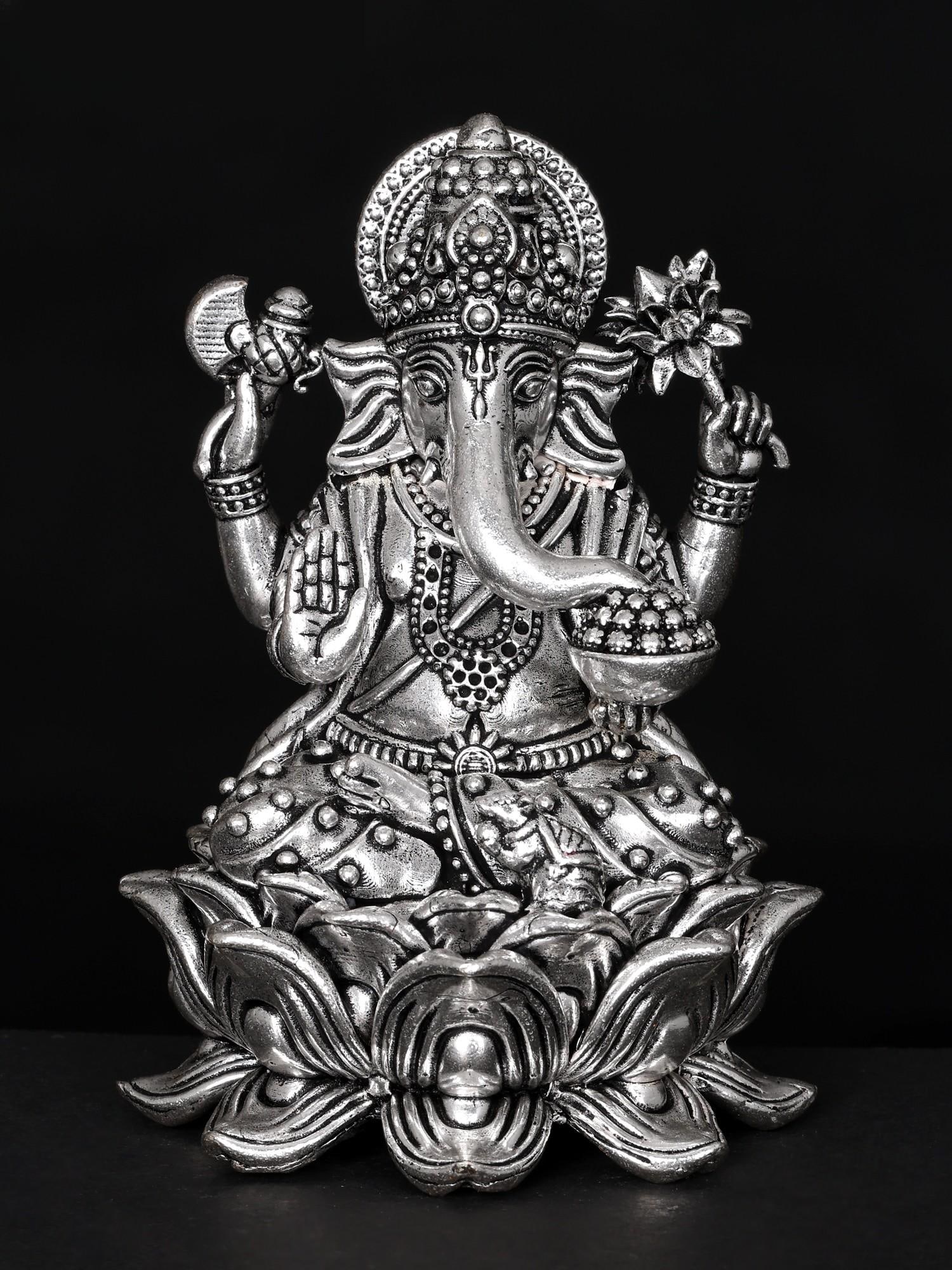 Small Superfine Blessing Lord Ganesha Seated on Lotus | Silver Plated Brass Statue | Multiple Sizes: Title: Small Superfine Blessing Lord Ganesha Seated on Lotus | Silver Plated Brass Statue | Multiple Sizes Additional Information: itemcode: DDO158 Reserve: $104.00 Shipping: Domestic: Shipping rates