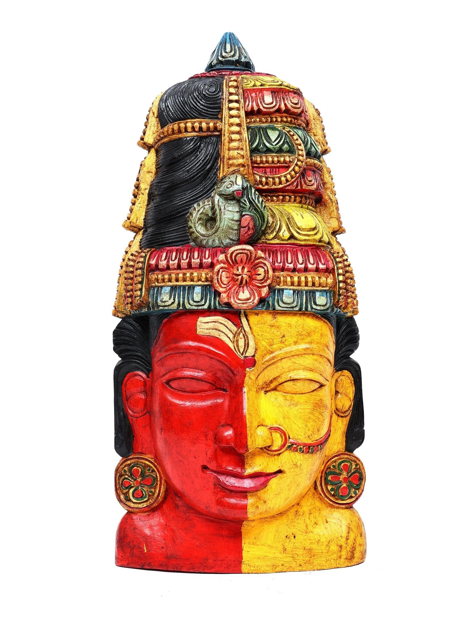 36" Large Colorful Ardhanarishvara Head | Wood Carving | Wall Hanging: Title: 36" Large Colorful Ardhanarishvara Head | Wood Carving | Wall Hanging Additional Information: itemcode: DDO651 Reserve: $1,030.00 Shipping: Domestic: Shipping rates are determined by