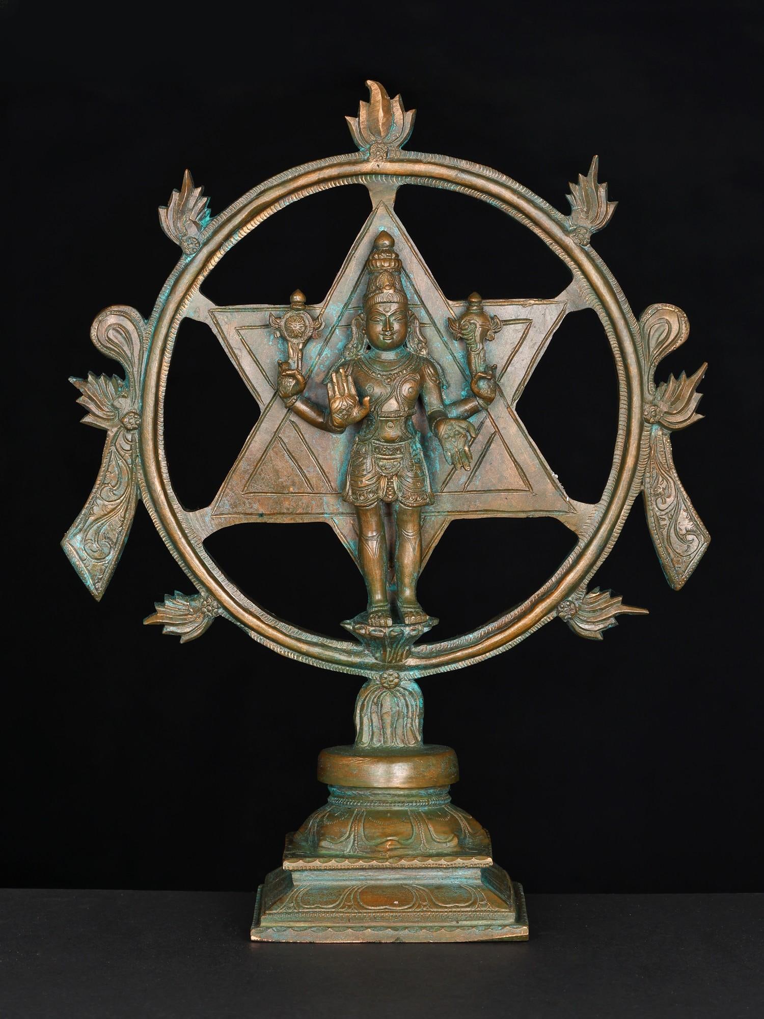 13" Sudarshan Vishnu (Chakrathalwar) with Goddess Lakshmi on Reverse | Bronze Statue: Title: 13" Sudarshan Vishnu (Chakrathalwar) with Goddess Lakshmi on Reverse | Bronze Statue Additional Information: itemcode: DDO004 Reserve: $1,009.00 Shipping: Domestic: Shipping rates are