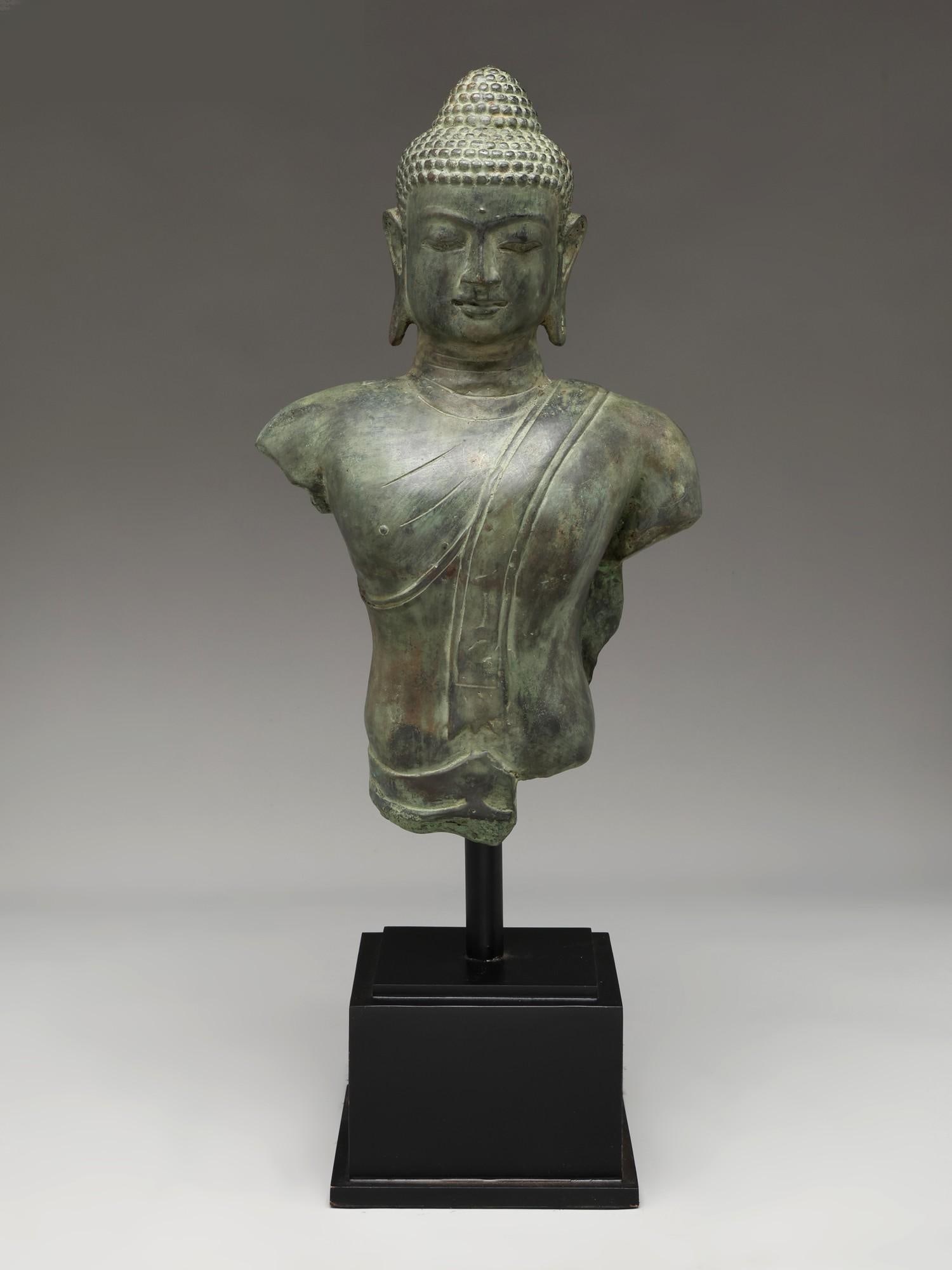 27" Buddha Bust on Wood Base | Balinese Brass Statue (1 of 2)