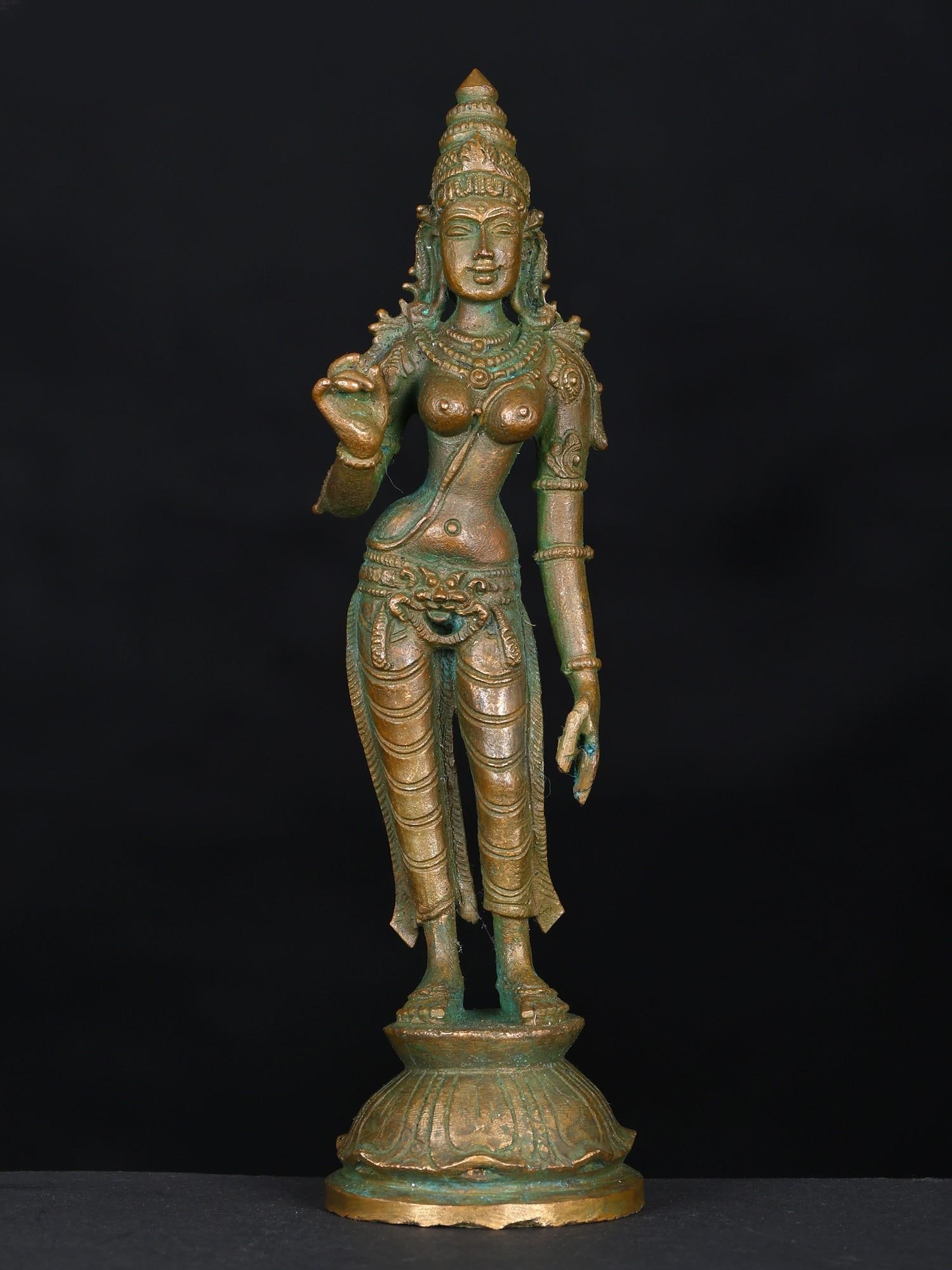 6" Small Standing Goddess Uma (Devi Parvati) | Bronze Statue: Title: 6" Small Standing Goddess Uma (Devi Parvati) | Bronze Statue Additional Information: itemcode: DDN850 Reserve: $103.00 Shipping: Domestic: Shipping rates are determined by destination