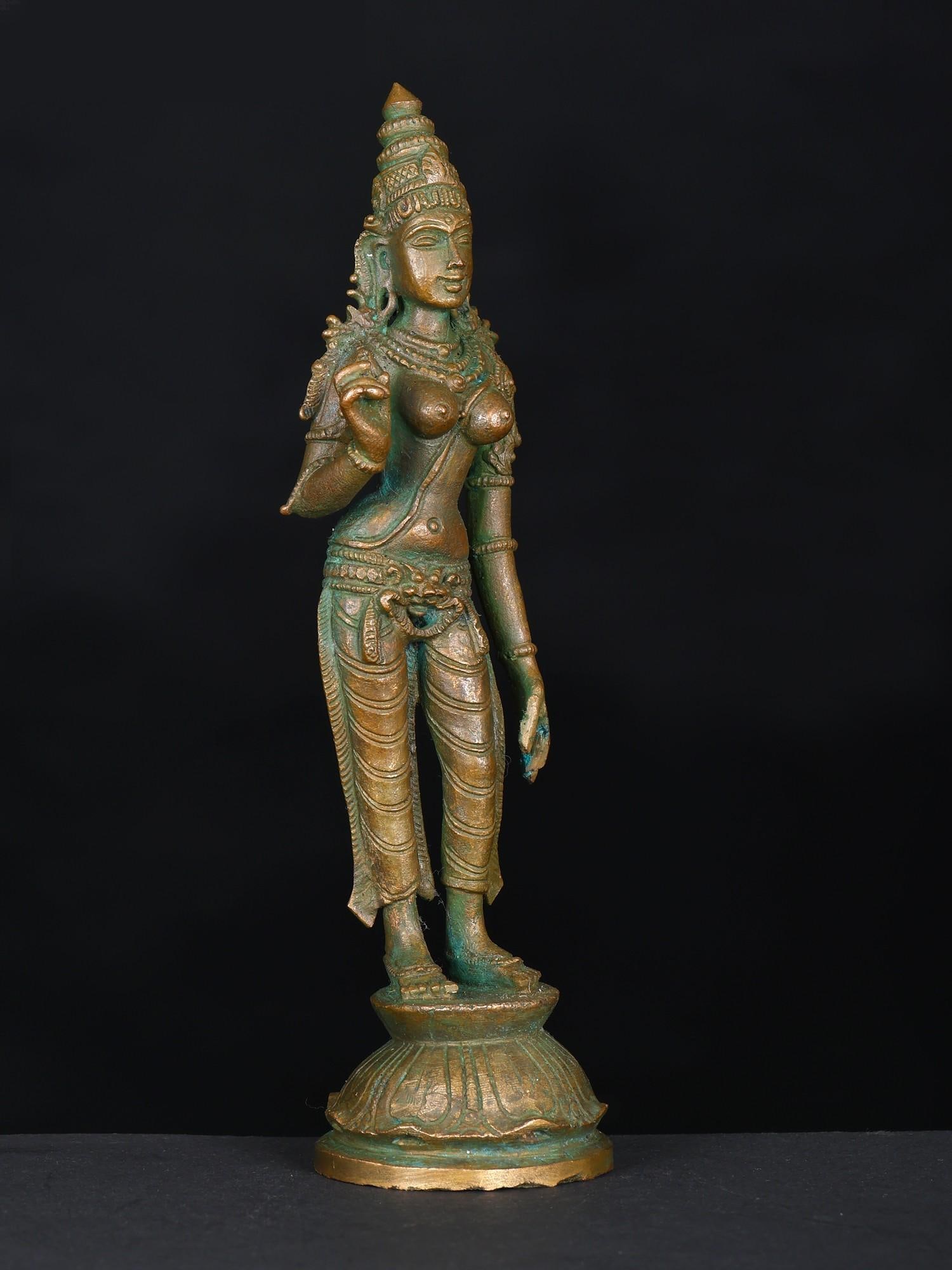 6" Small Standing Goddess Uma (Devi Parvati) | Bronze Statue - 2