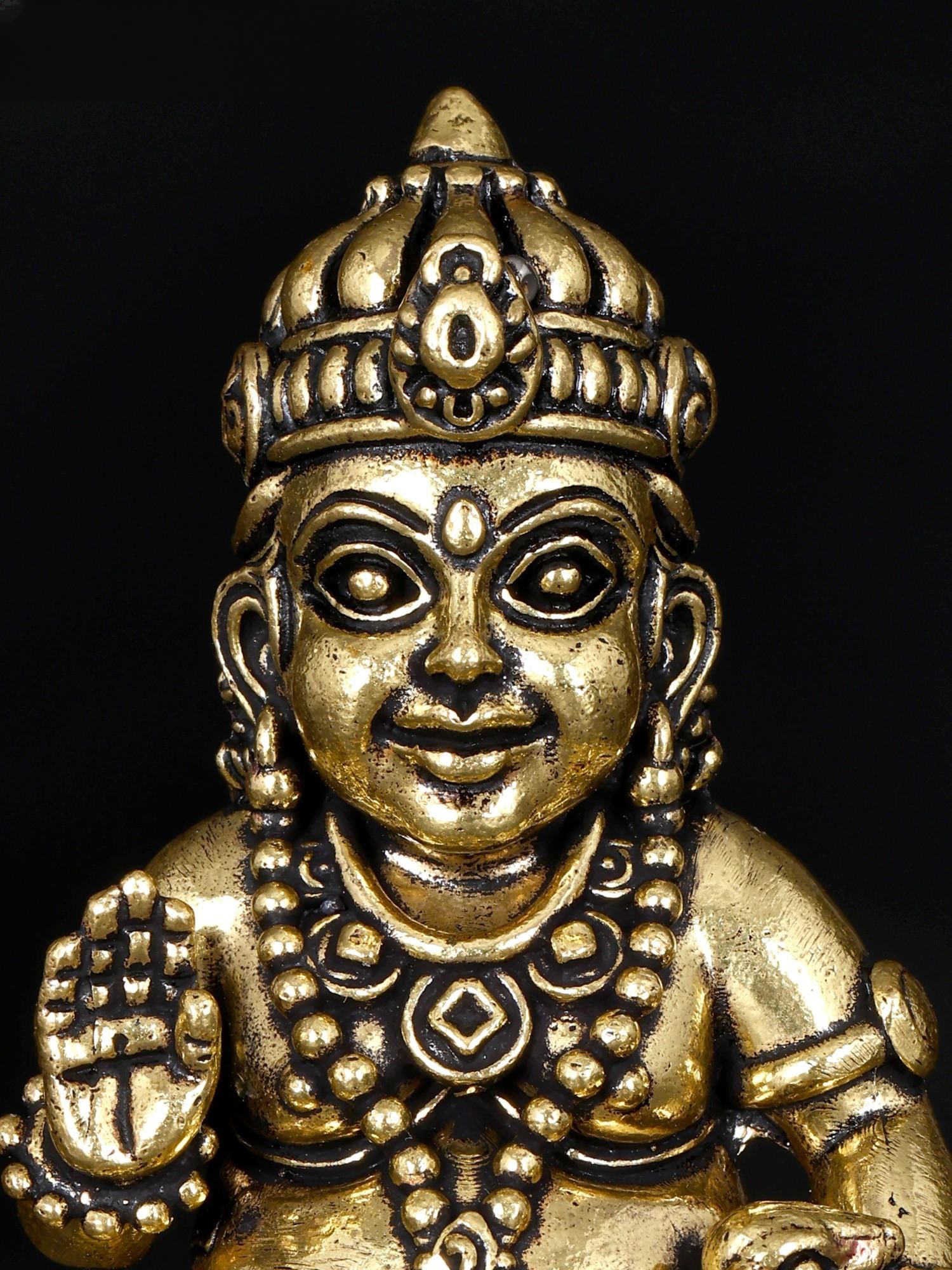 2" Small Superfine Blessing Lord Kubera | Brass Statue - 2
