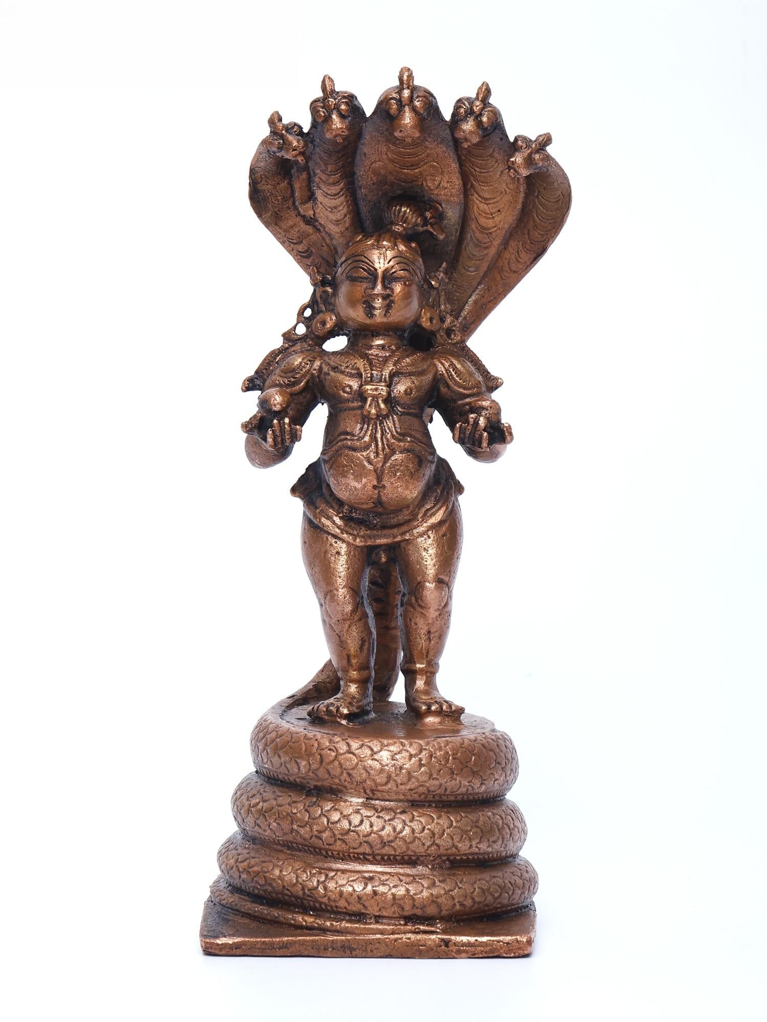 6" Small Bal Krishna on Kaliya Naag | Copper Statue (1 of 2)