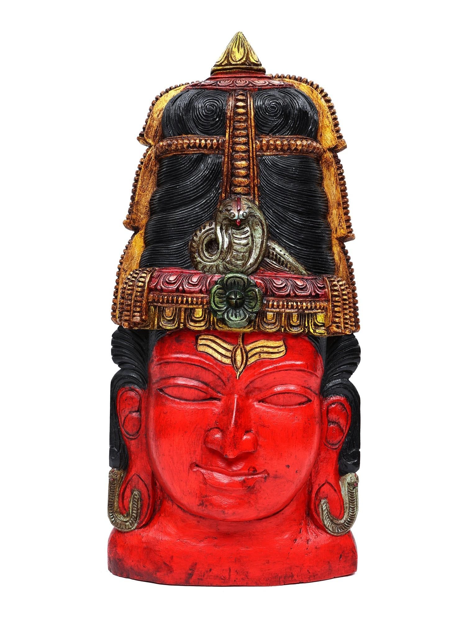 40" Large Colored Lord Shiva Wall Hanging Head | Wood Carving: Title: 40" Large Colored Lord Shiva Wall Hanging Head | Wood Carving Additional Information: itemcode: DDO594 Reserve: $926.00 Shipping: Domestic: Shipping rates are determined by destination