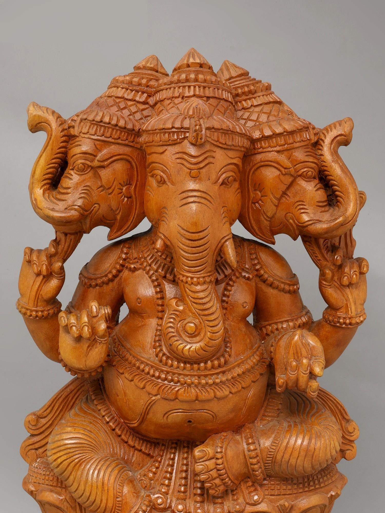 24" Three Headed Sitting Lord Ganesha - 2