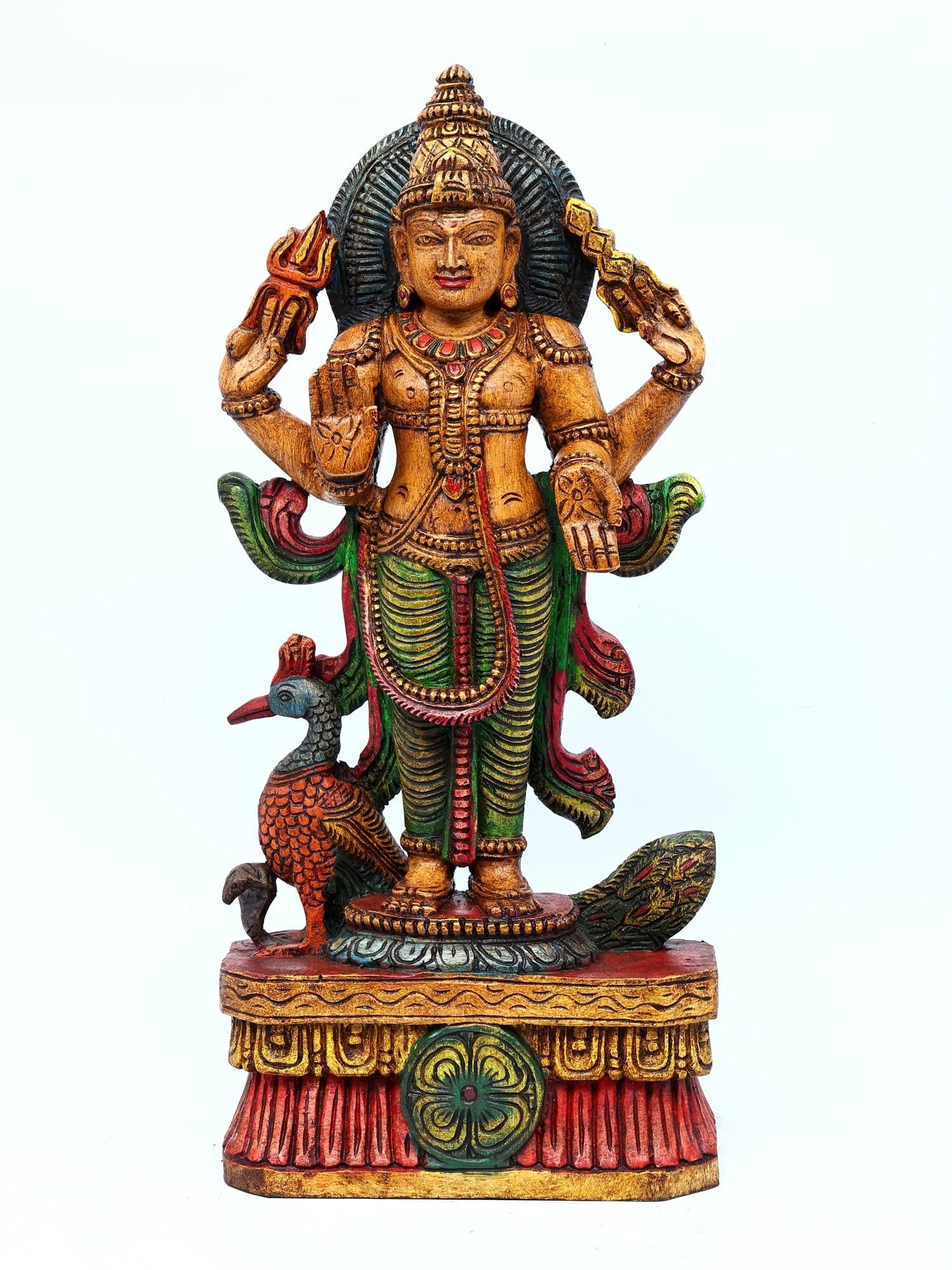 24" Colorful Standing Lord Murugan (Karttikeya) | Wood Carving (1 of 2)