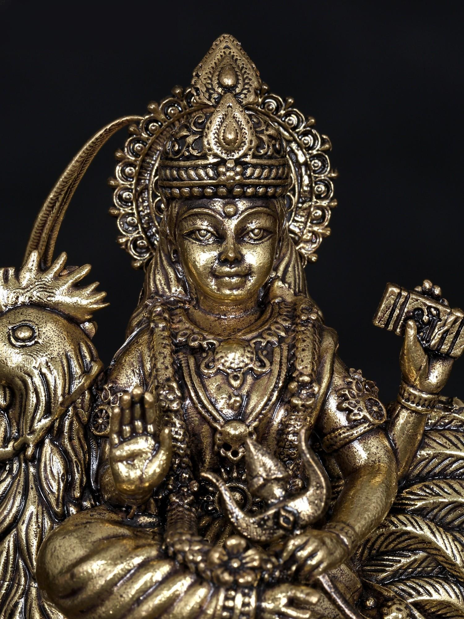 4" Small Superfine Bahuchara Mata | Brass Statue - 2