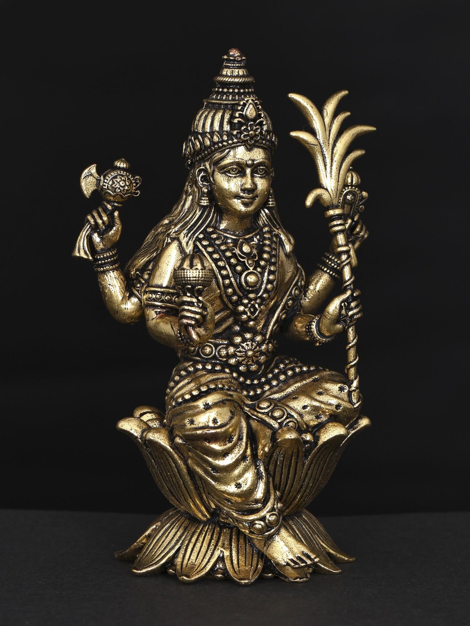 4" Small Superfine Goddess Rajarajeshvari | Brass Statue - 2
