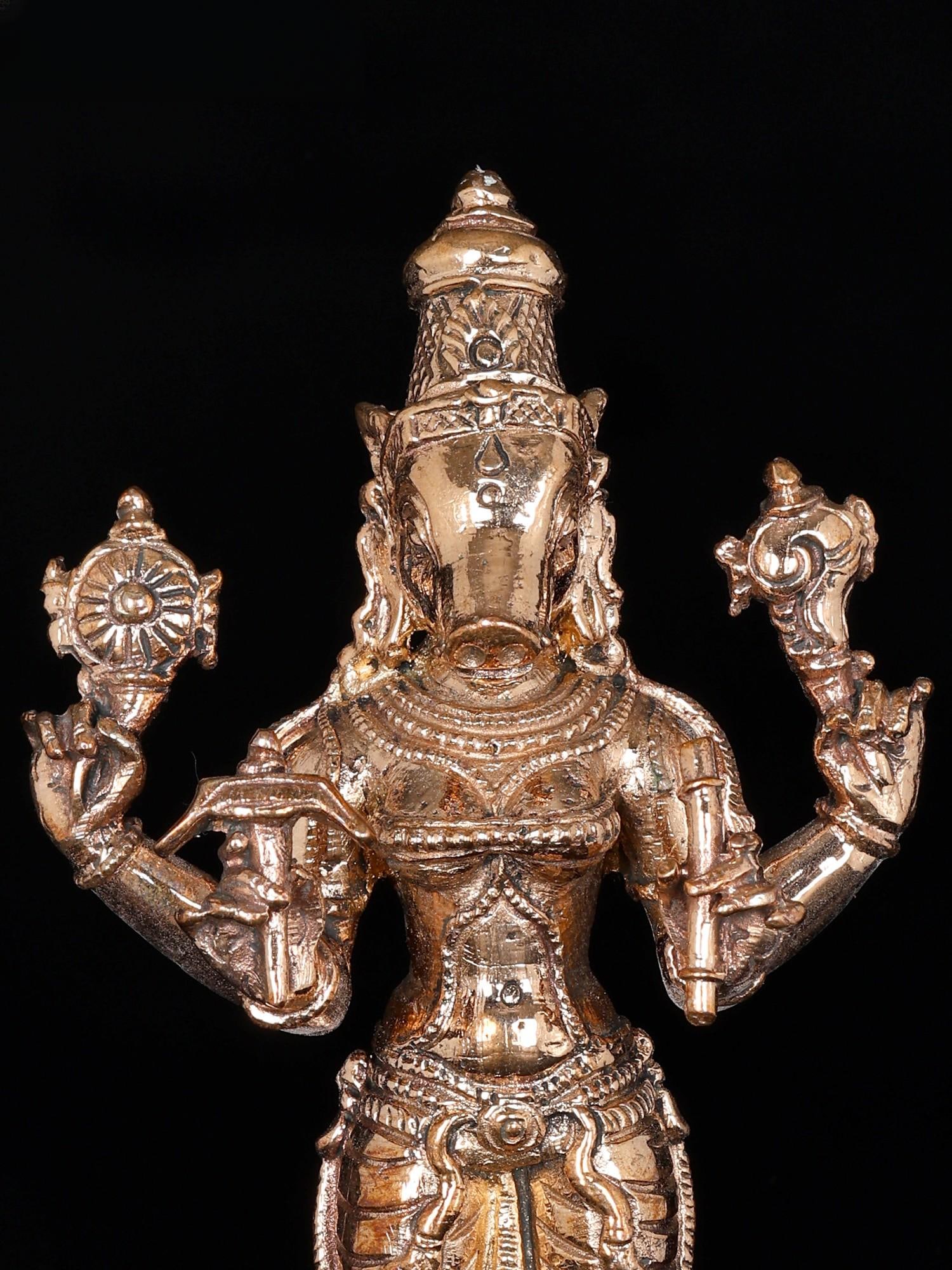 5" Small Standing Goddess Varahi Bronze Statue - 2