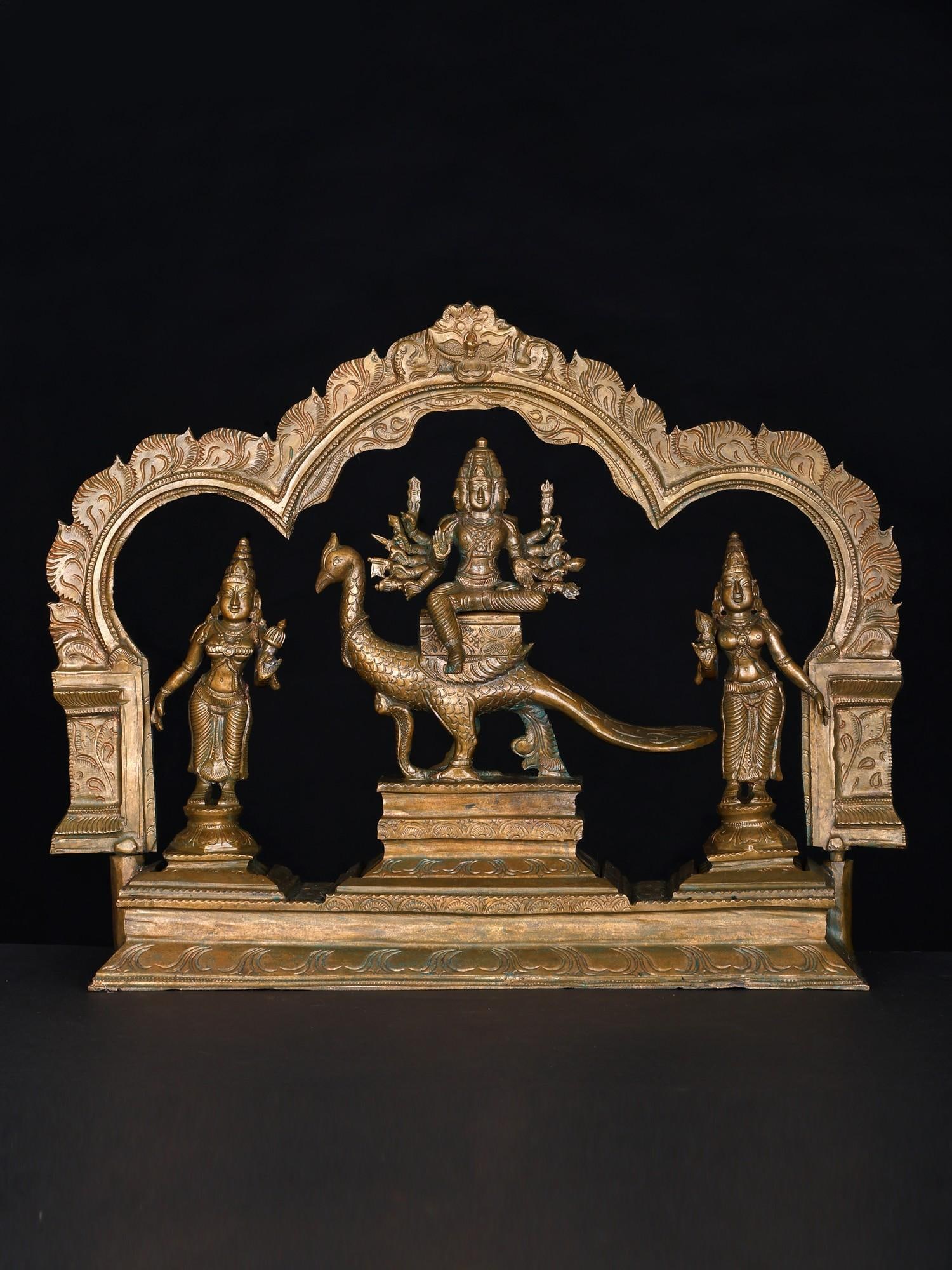 13" Shanmukha Murugan with His Consorts Devasena and Valli | Bronze Statue: Title: 13" Shanmukha Murugan with His Consorts Devasena and Valli | Bronze Statue Additional Information: itemcode: DDO008 Reserve: $1,547.00 Shipping: Domestic: Shipping rates are determined by desti