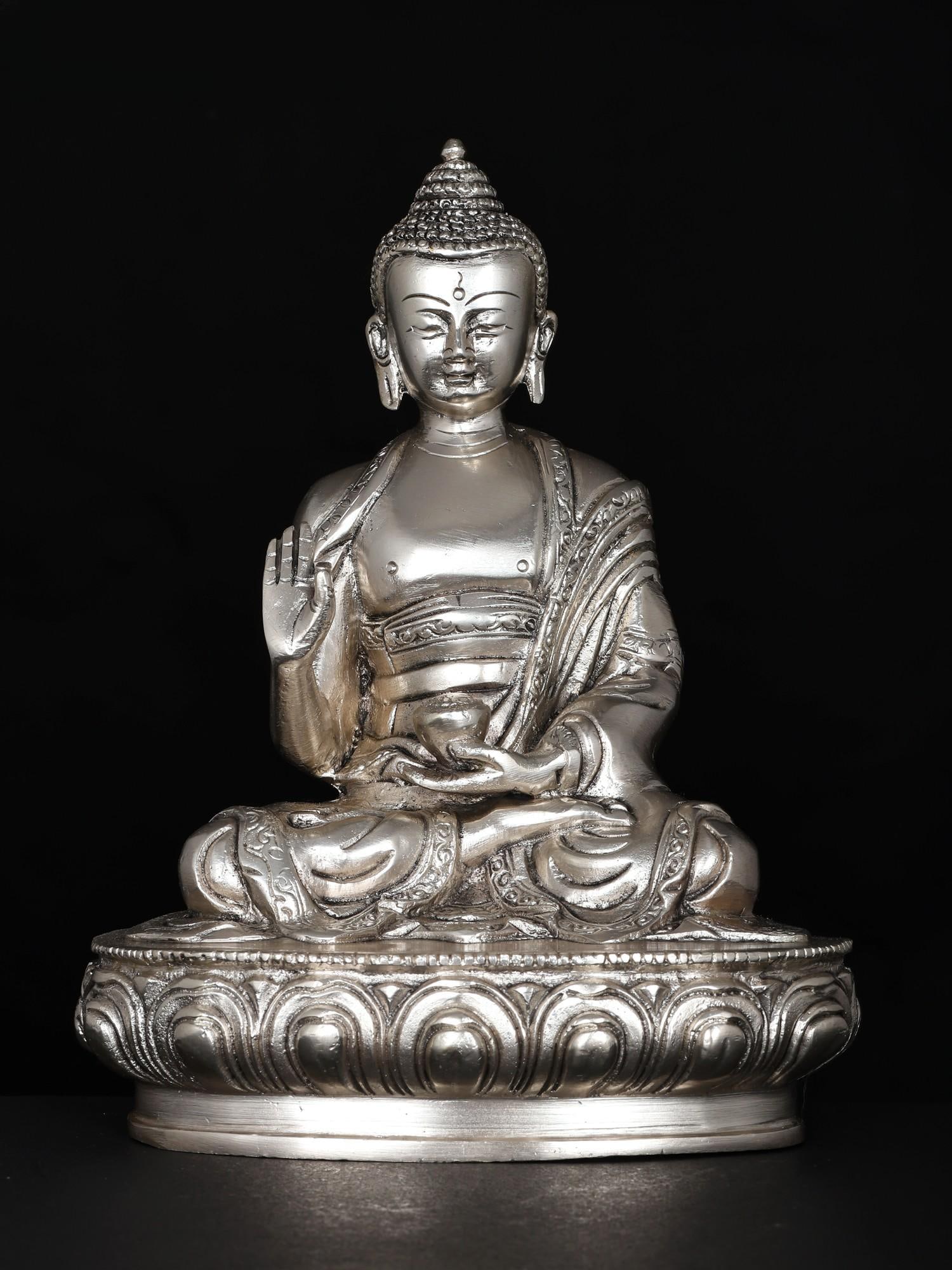 8" Lord Buddha in Vitark Mudra | Silver Plated Brass Statue: Title: 8" Lord Buddha in Vitark Mudra | Silver Plated Brass Statue Additional Information: itemcode: DDO155 Reserve: $140.00 Shipping: Domestic: Shipping rates are determined by destination