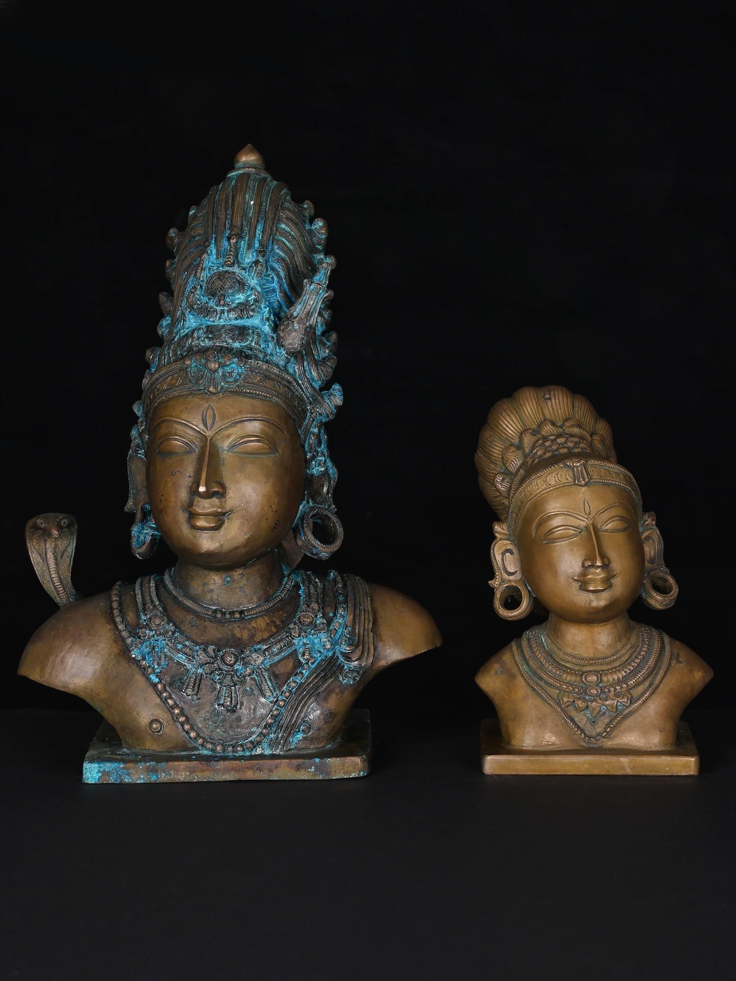 13" Shiva-Parvati Bust | Set of Two Bronze Statues (1 of 2)