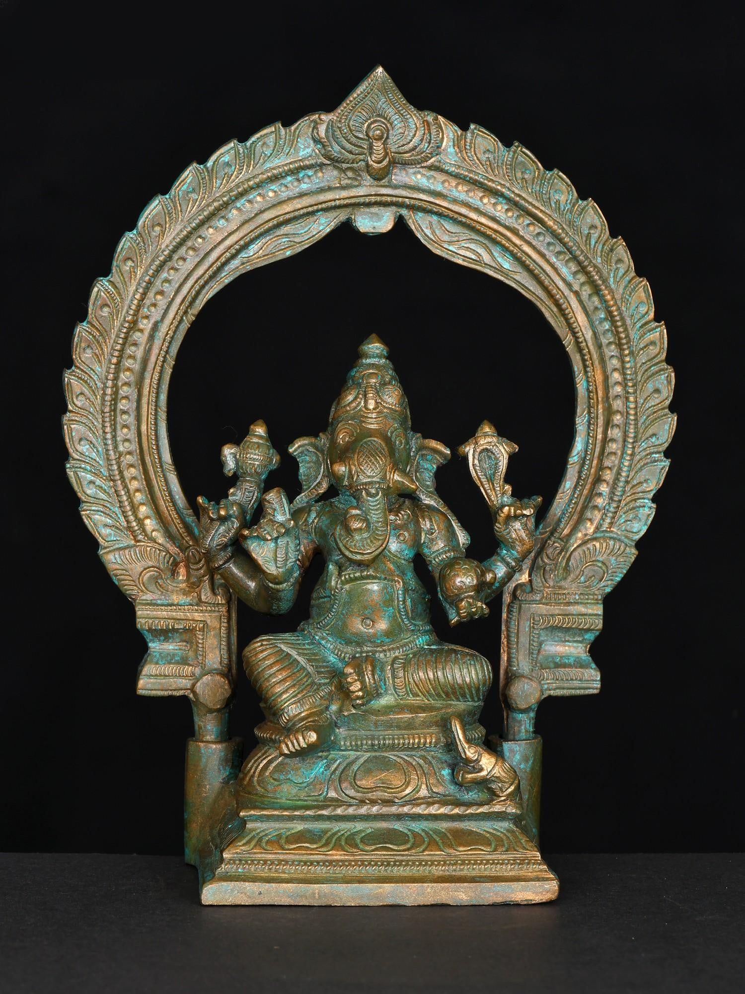 7" Chaturbhuja Lord Ganesha Seated on Throne | Bronze Statue (1 of 2)