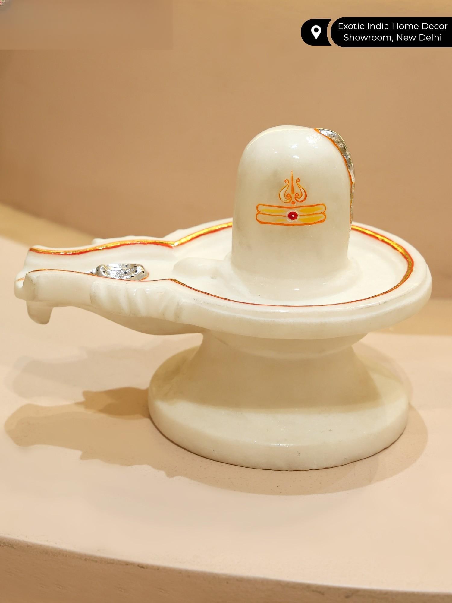 8" White Marble Shivalinga with Snakes - 2