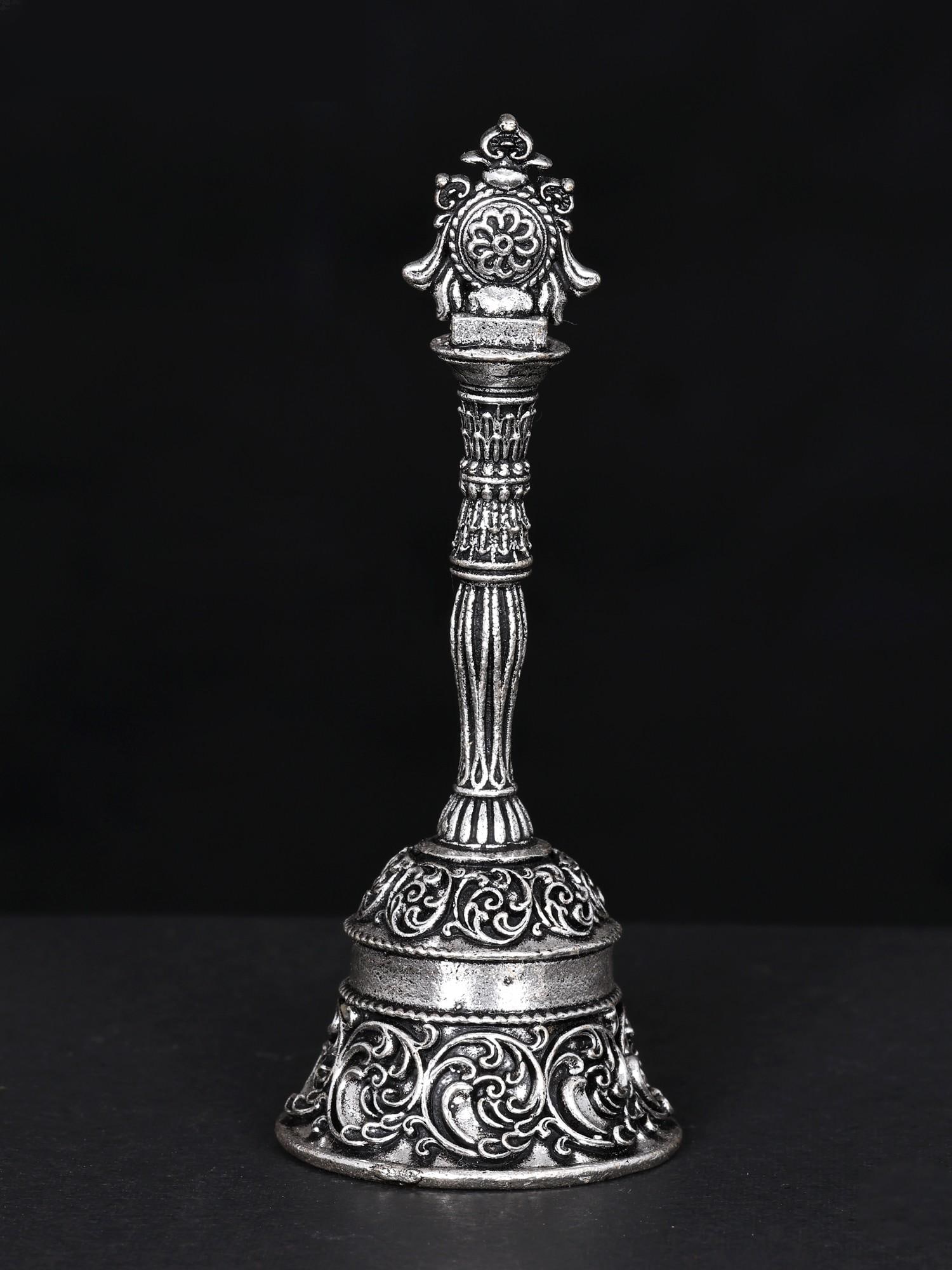 4" Vaishnava Chakra Bell in Brass with Silver Plating (1 of 2)