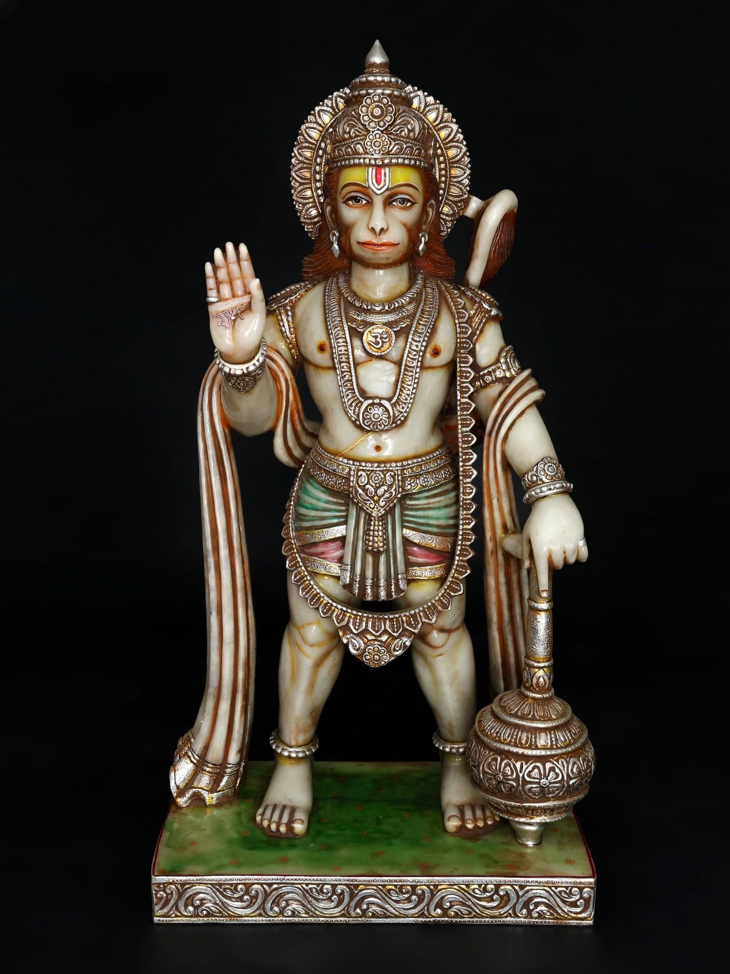 44" Standing Bajarangabali Hanuman in Blessing Gesture | White Marble Statue: Title: 44" Standing Bajarangabali Hanuman in Blessing Gesture | White Marble Statue Additional Information: itemcode: DDO212 Reserve: $6,205.00 Shipping: Domestic: Shipping rates are determined by