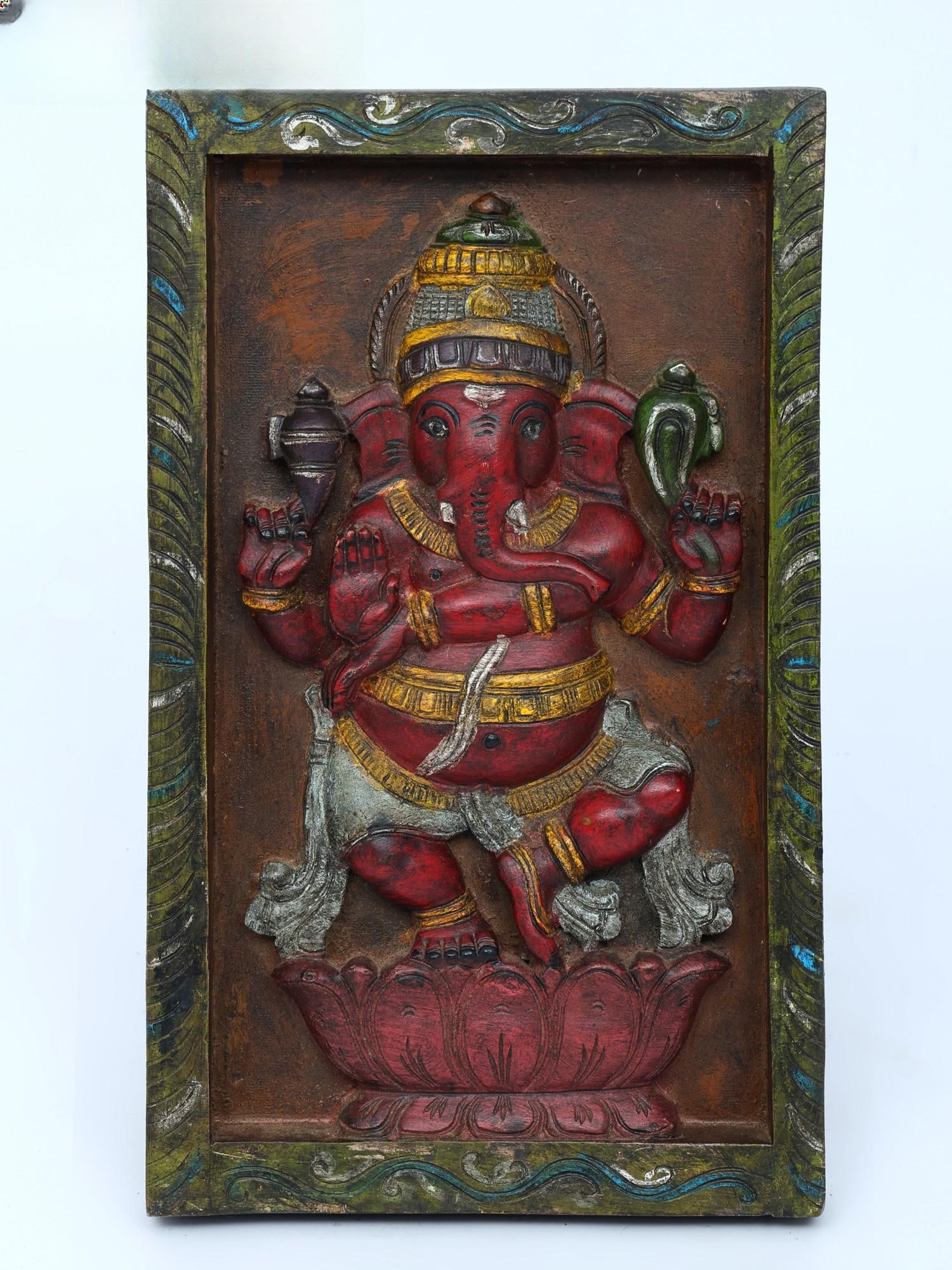 18" Dancing Ganesha Wall Hanging Panel | Wood Carving: Title: 18" Dancing Ganesha Wall Hanging Panel | Wood Carving Additional Information: itemcode: DDO601-Red Reserve: $202.00 Shipping: Domestic: Shipping rates are determined by destination