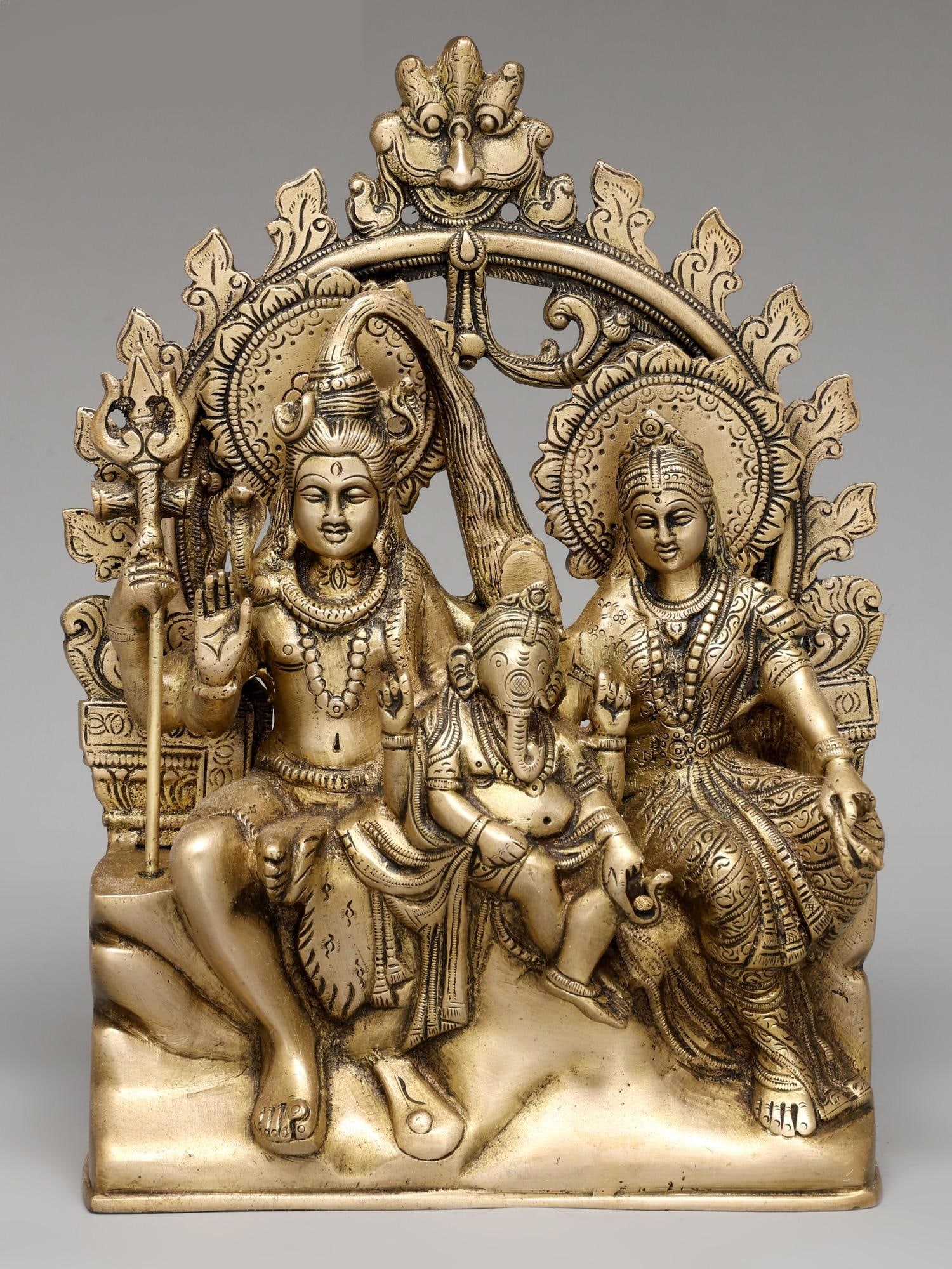 10" Lord Shiva Family Seated on Kirtimukha Throne | Brass Statue (1 of 2)