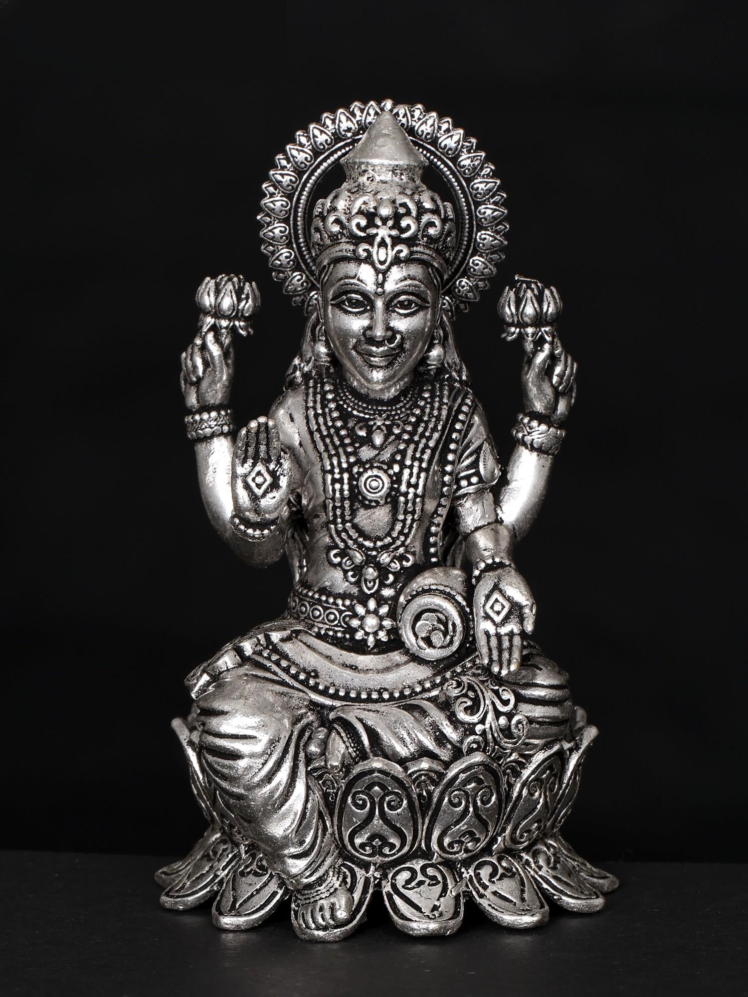 4" Small Superfine Blessing Goddess Lakshmi | Silver Plated Brass Statue: Title: 4" Small Superfine Blessing Goddess Lakshmi | Silver Plated Brass Statue Additional Information: itemcode: DDO161 Reserve: $73.00 Shipping: Domestic: Shipping rates are determined by