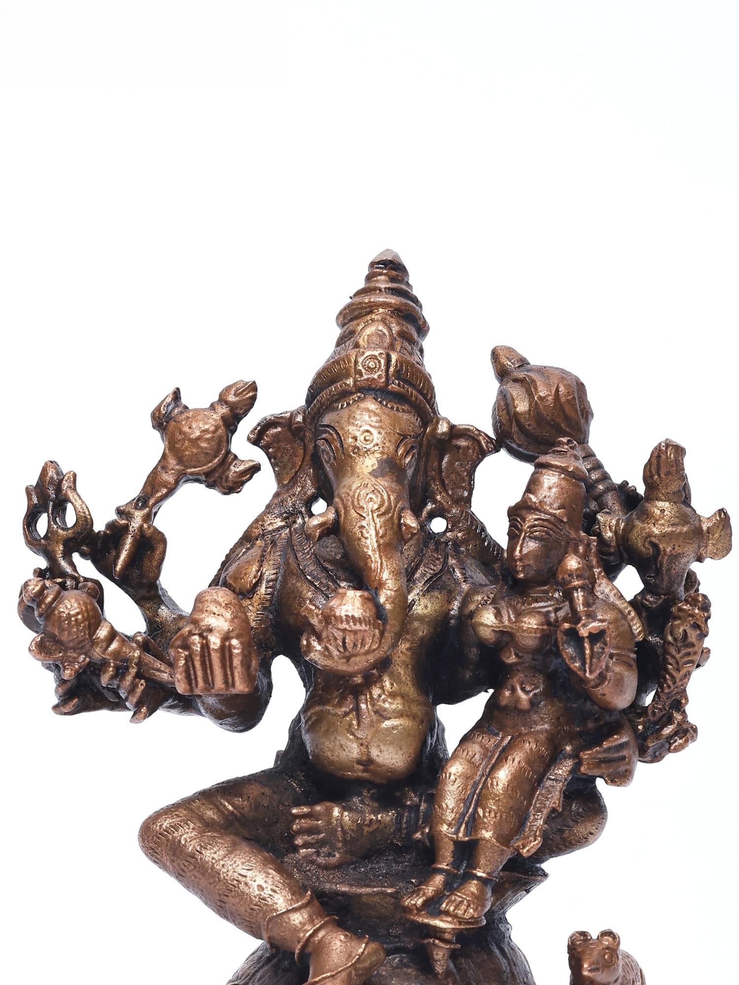 4" Small Vallabha Ganapati | Copper Statue - 2