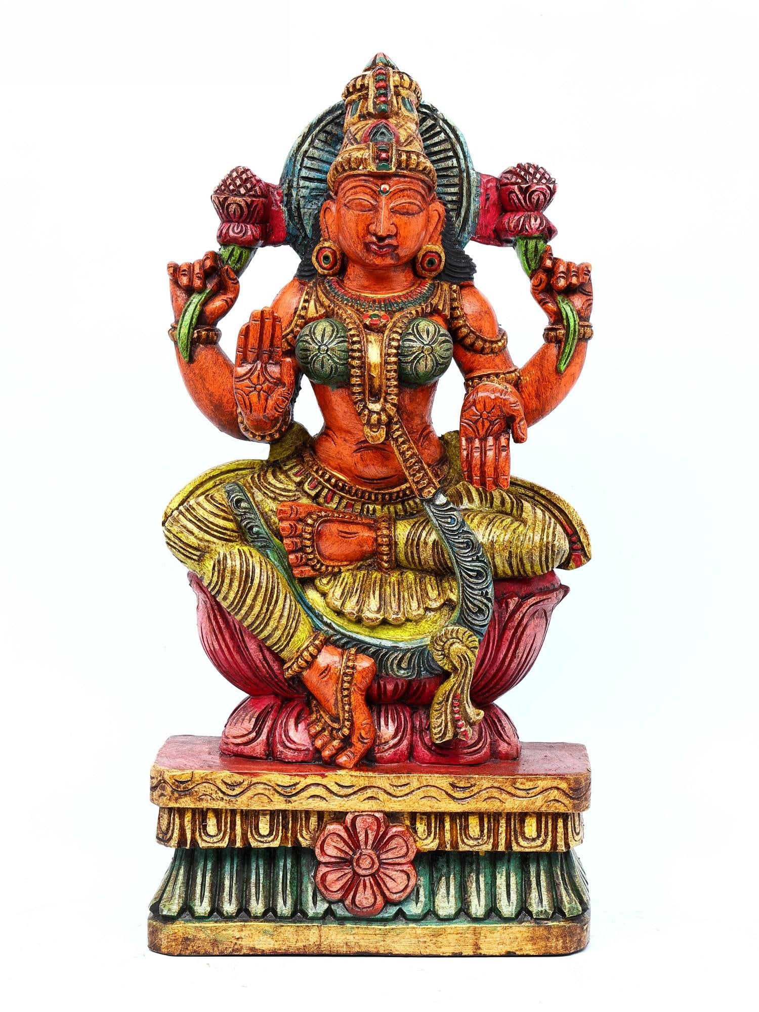 24" Colorful Blessing Goddess Lakshmi | Wood Carving (1 of 2)