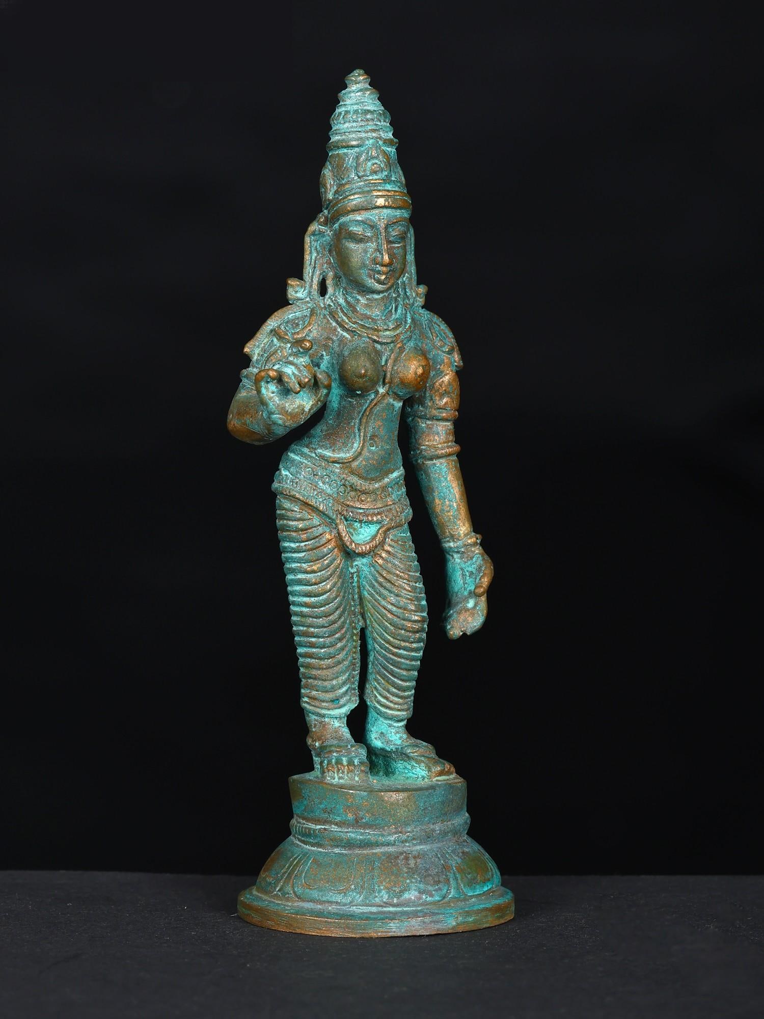 4" Small Standing Goddess Sivagami (Devi Parvati) | Bronze Statue - 2