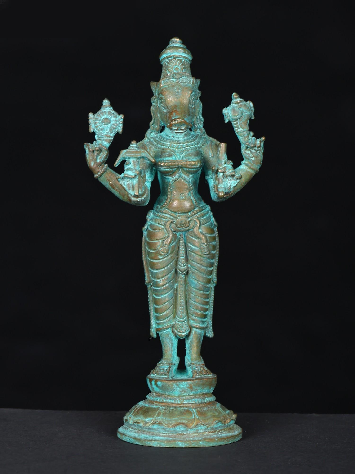 5" Small Standing Goddess Varahi | Bronze Statue (1 of 2)