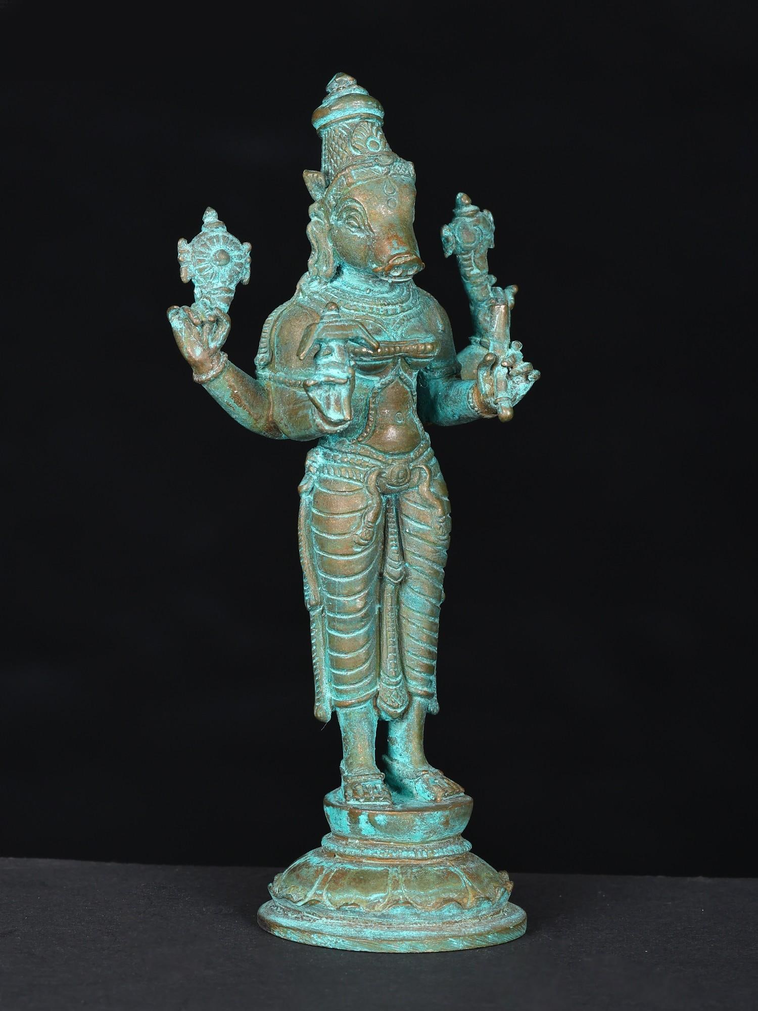 5" Small Standing Goddess Varahi | Bronze Statue - 2