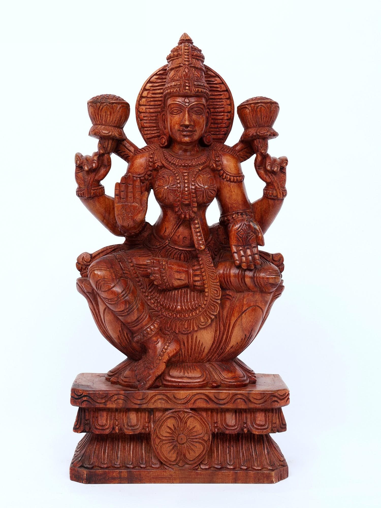 24" Blessing Goddess Lakshmi Seated on Lotus | Wood Carving: Title: 24" Blessing Goddess Lakshmi Seated on Lotus | Wood Carving Additional Information: itemcode: DDO583 Reserve: $512.00 Shipping: Domestic: Shipping rates are determined by destination Internatio