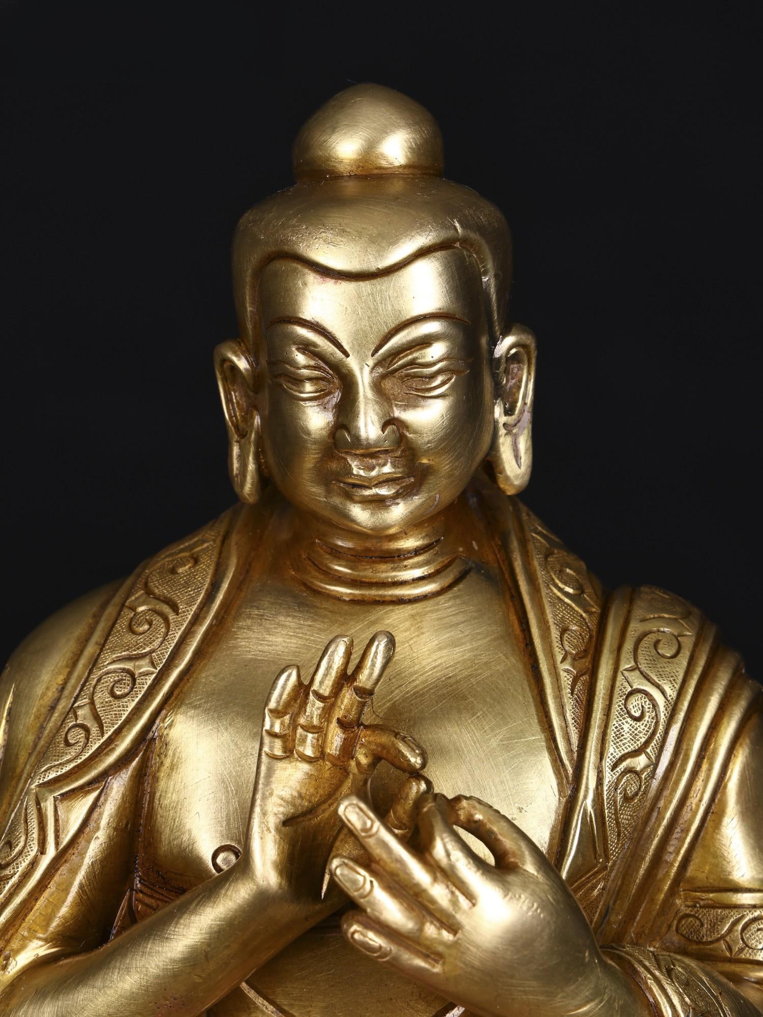 9" Lord Buddha in Dharmachakra Mudra | Brass Statue - 2