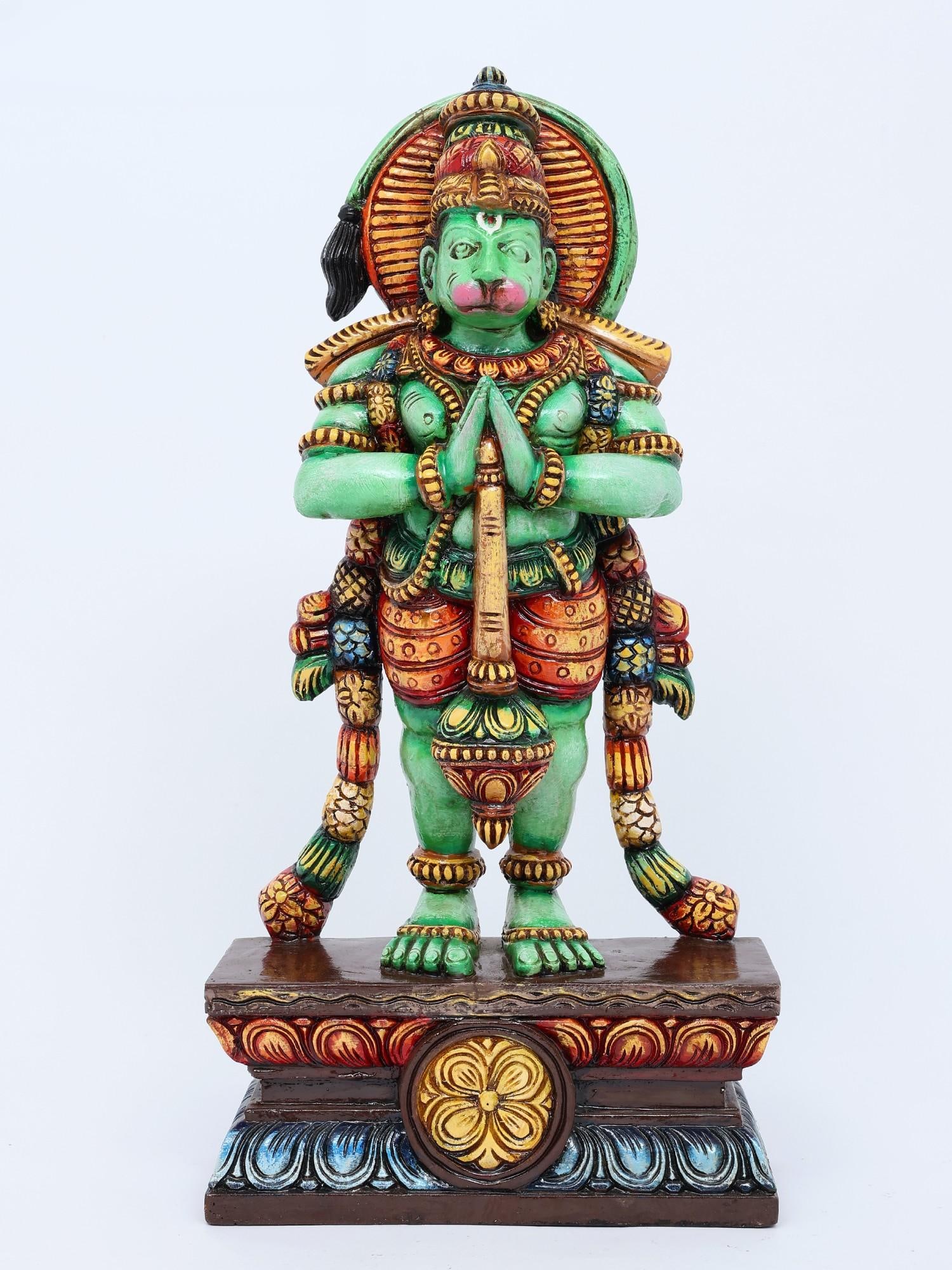 24" Colorful Fine Standing Lord Hanuman in Namaskar Mudra | Wood Carving: Title: 24" Colorful Fine Standing Lord Hanuman in Namaskar Mudra | Wood Carving Additional Information: itemcode: DDO567 Reserve: $491.00 Shipping: Domestic: Shipping rates are determined by